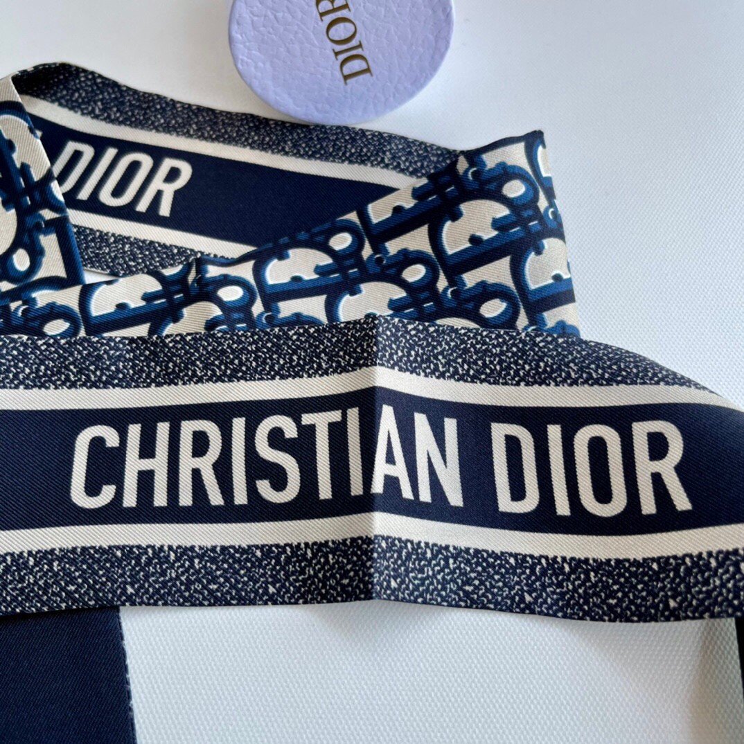 Dior Oblique Mitzah Scarf in Blue Silk Twill