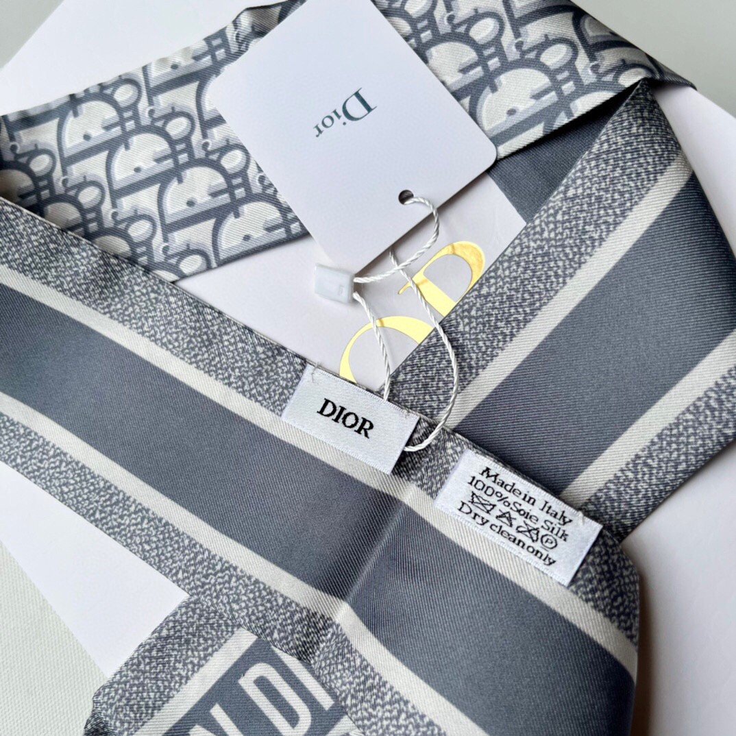 Dior Oblique Mitzah Scarf in Grey Silk Twill