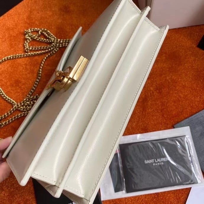 Saint Laurent Cassandra Medium Chain Bag In White Calfskin