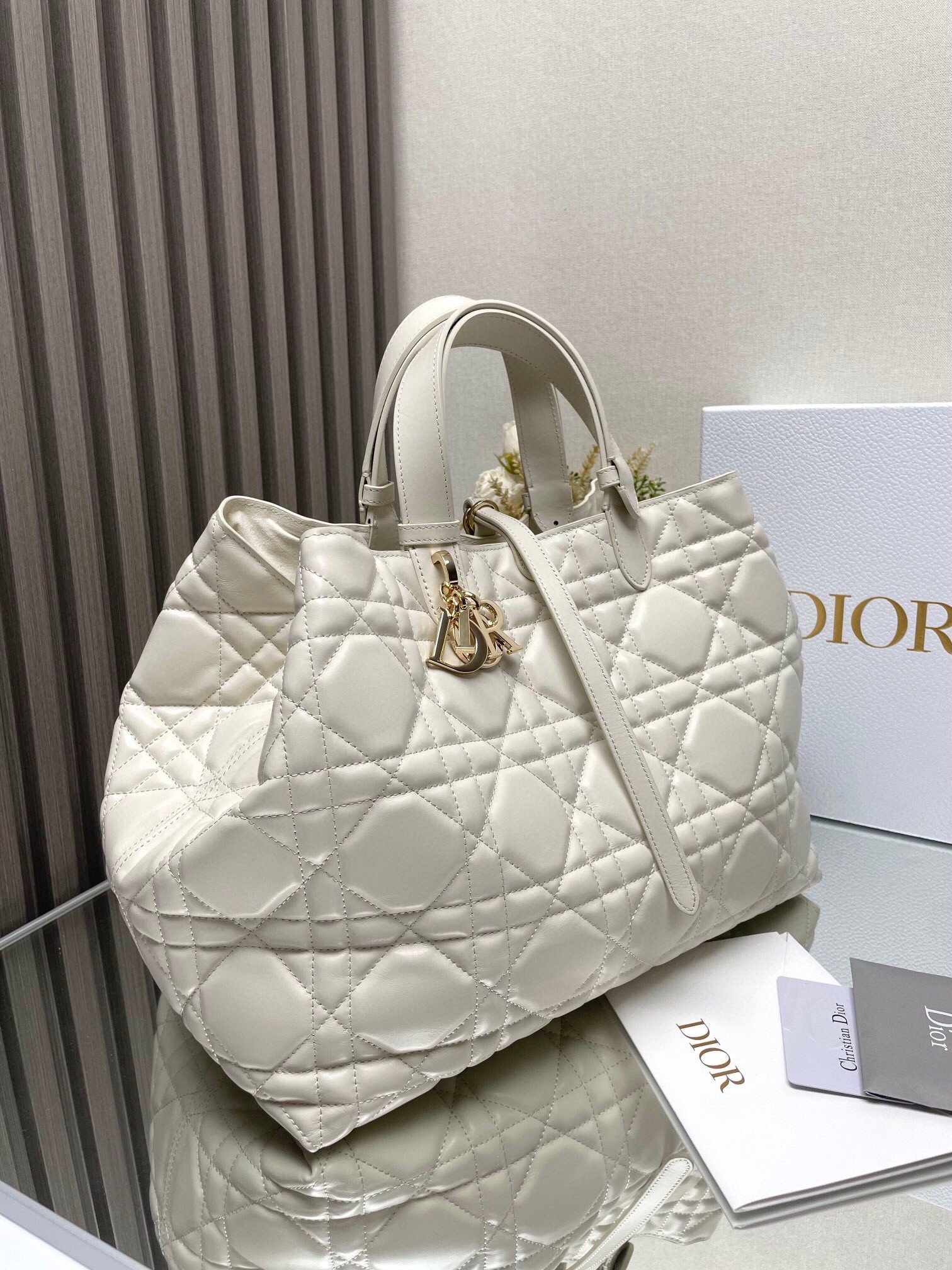 Dior Toujours Large Bag in White Macrocannage Calfskin