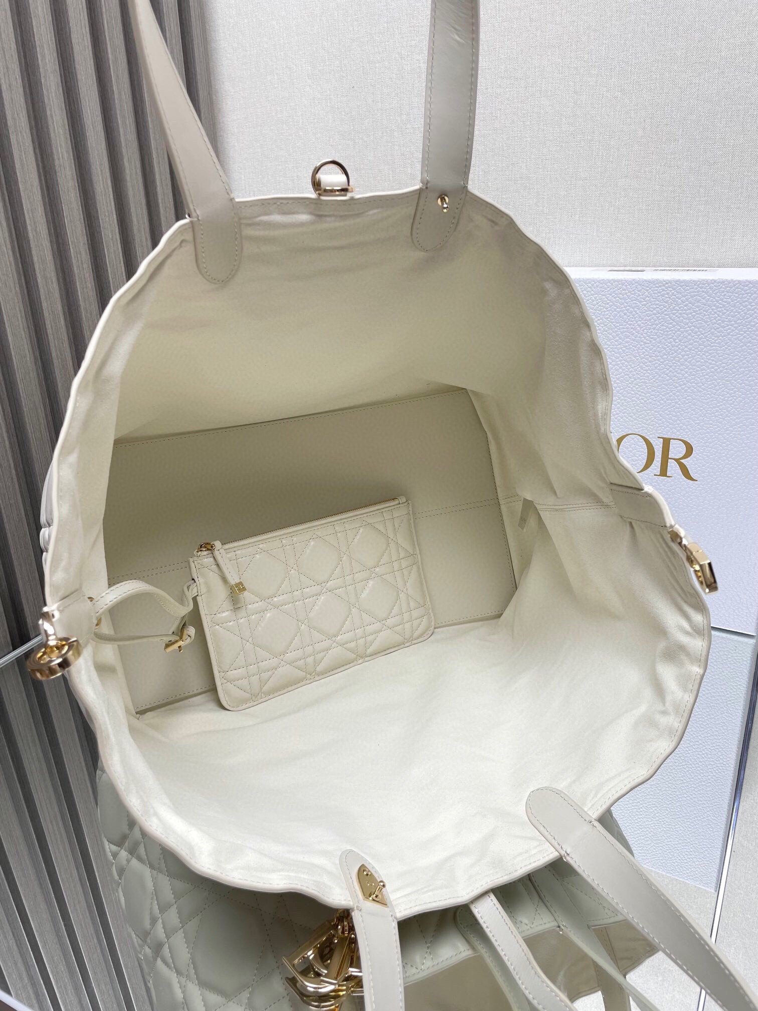 Dior Toujours Large Bag in White Macrocannage Calfskin