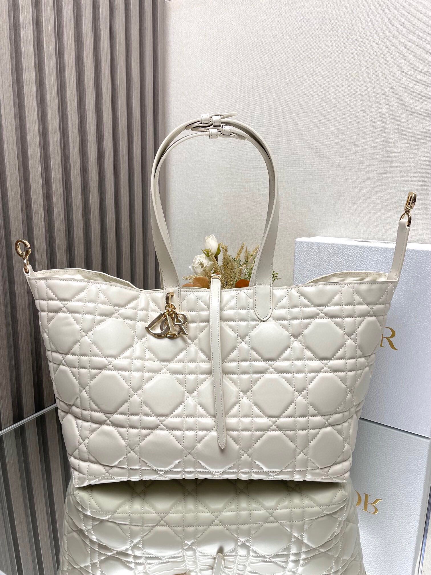 Dior Toujours Large Bag in White Macrocannage Calfskin