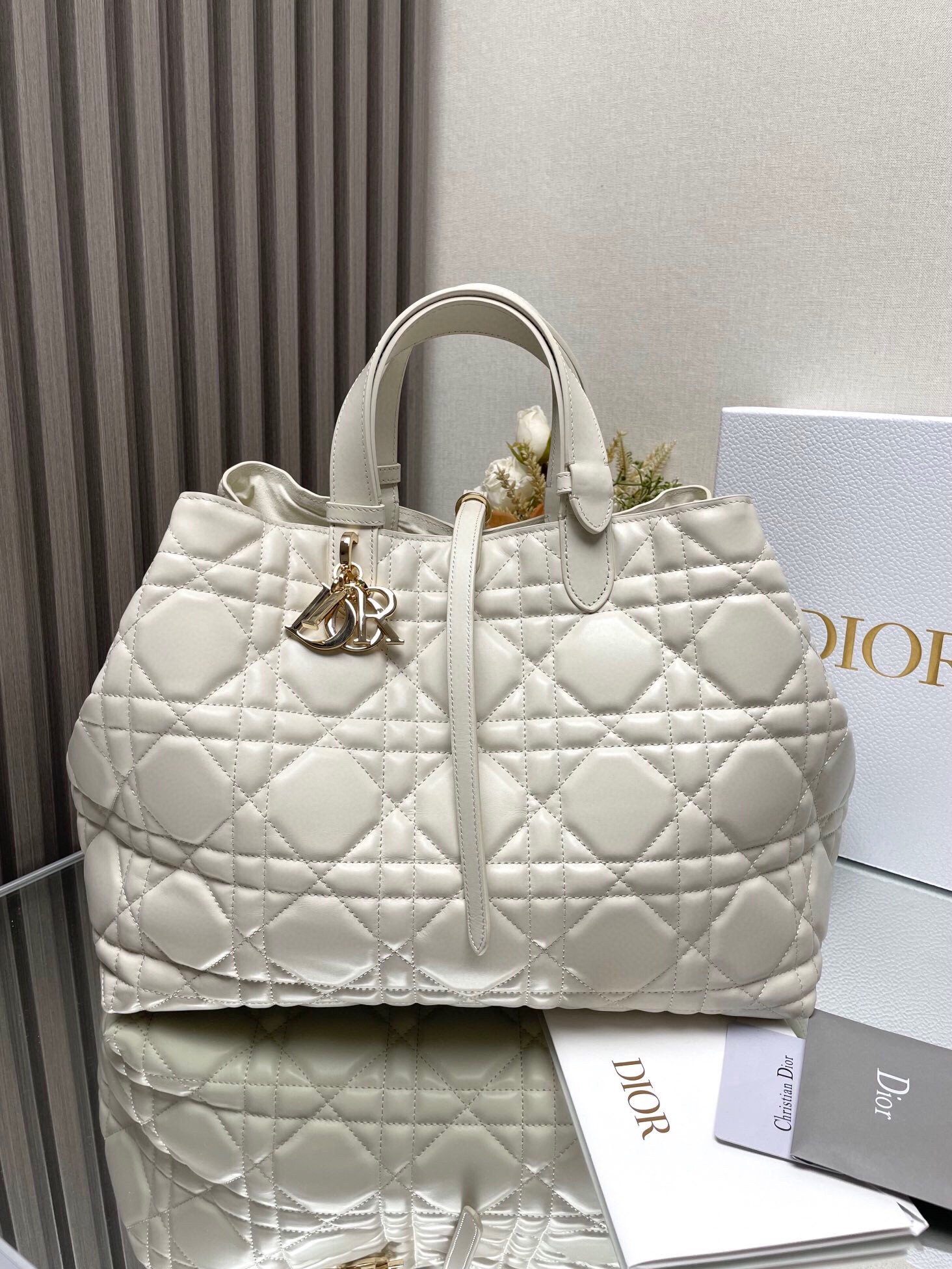 Dior Toujours Large Bag in White Macrocannage Calfskin