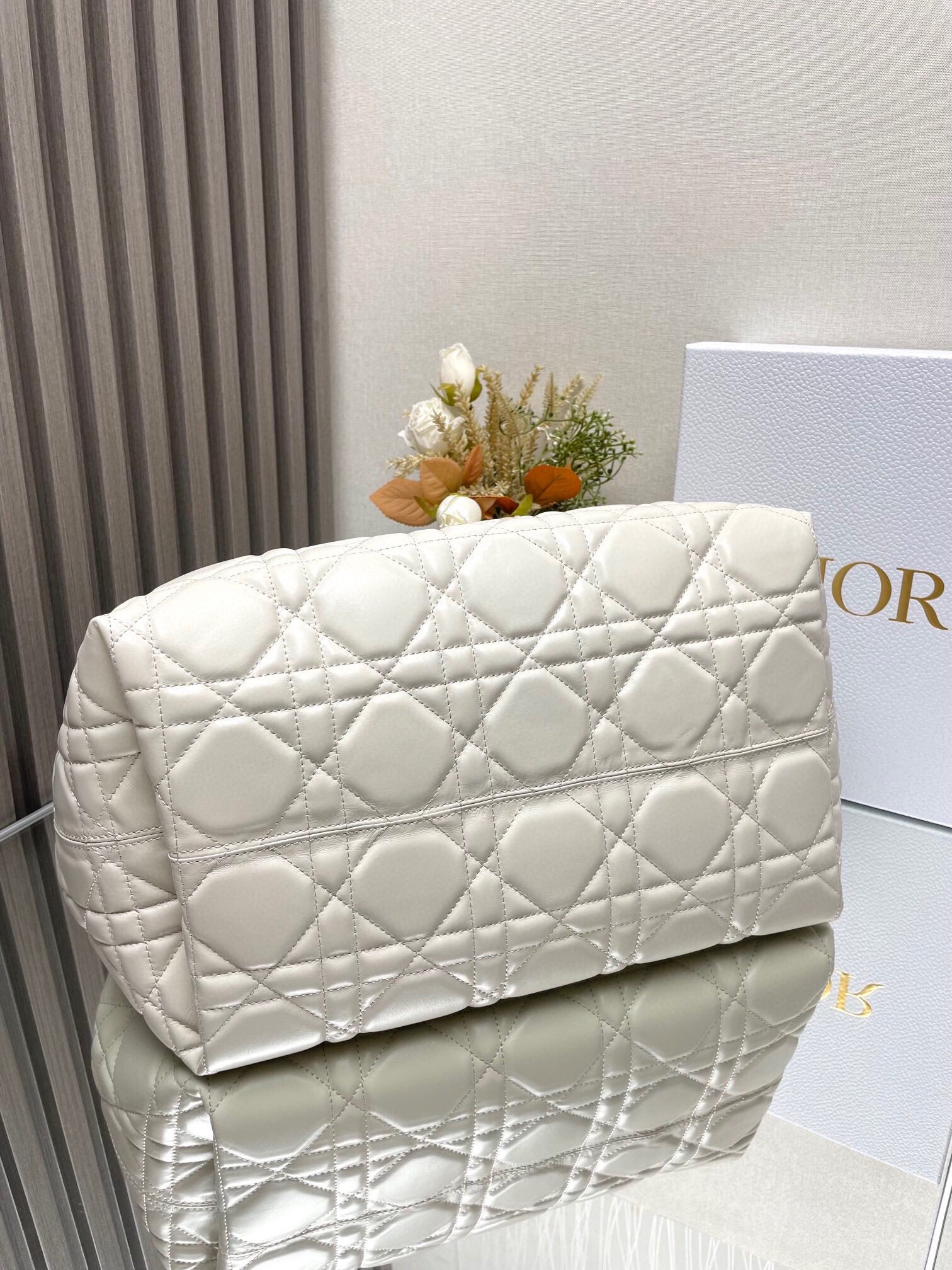 Dior Toujours Large Bag in White Macrocannage Calfskin