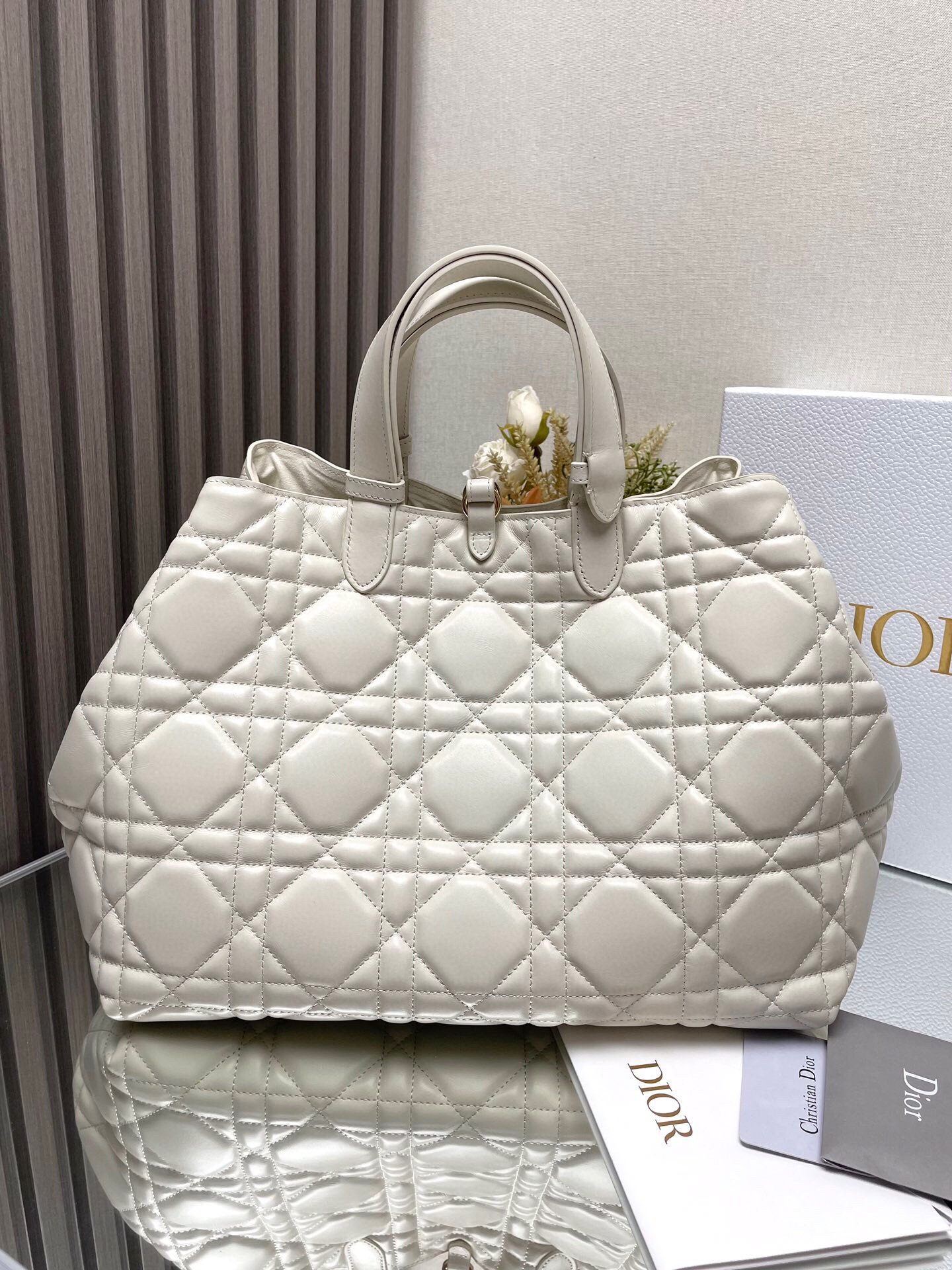 Dior Toujours Large Bag in White Macrocannage Calfskin