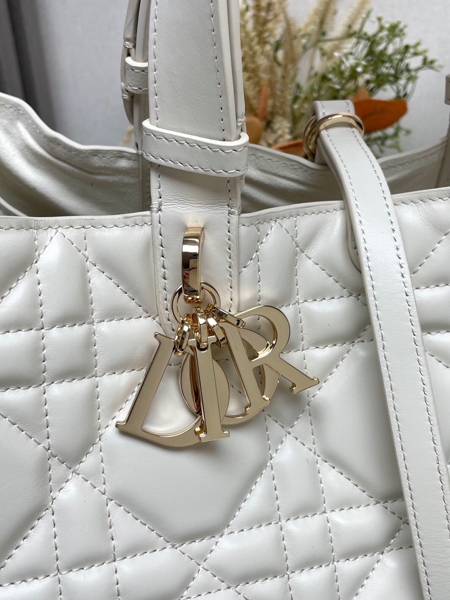 Dior Toujours Large Bag in White Macrocannage Calfskin