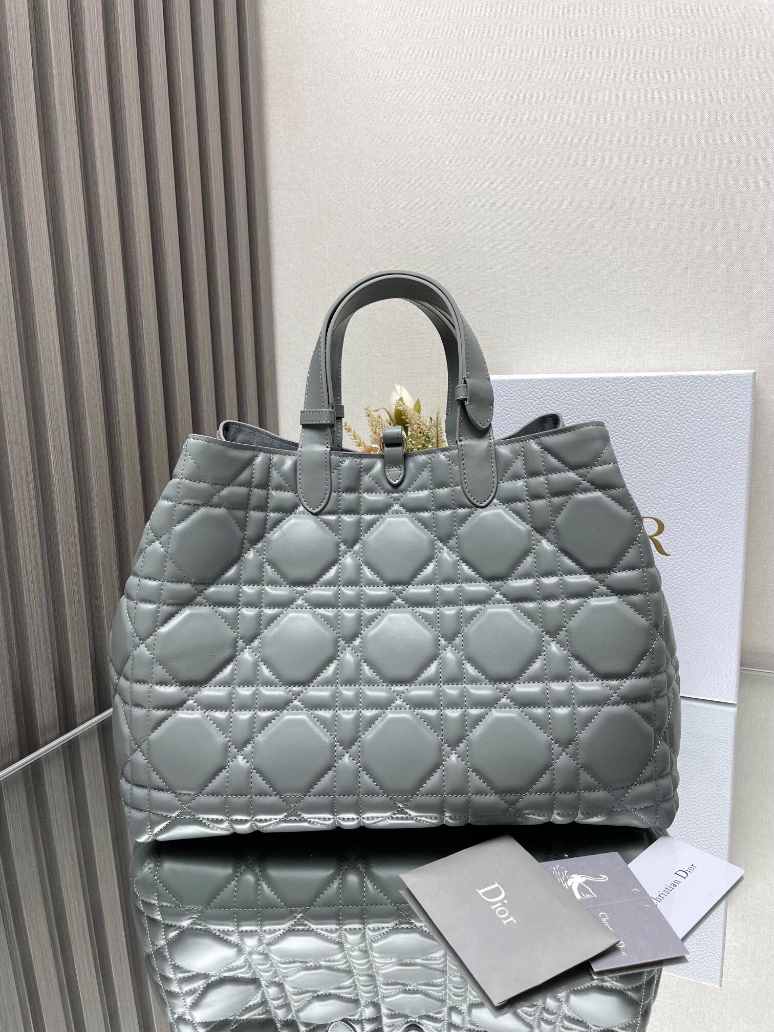 Dior Toujours Large Bag in Grey Macrocannage Calfskin