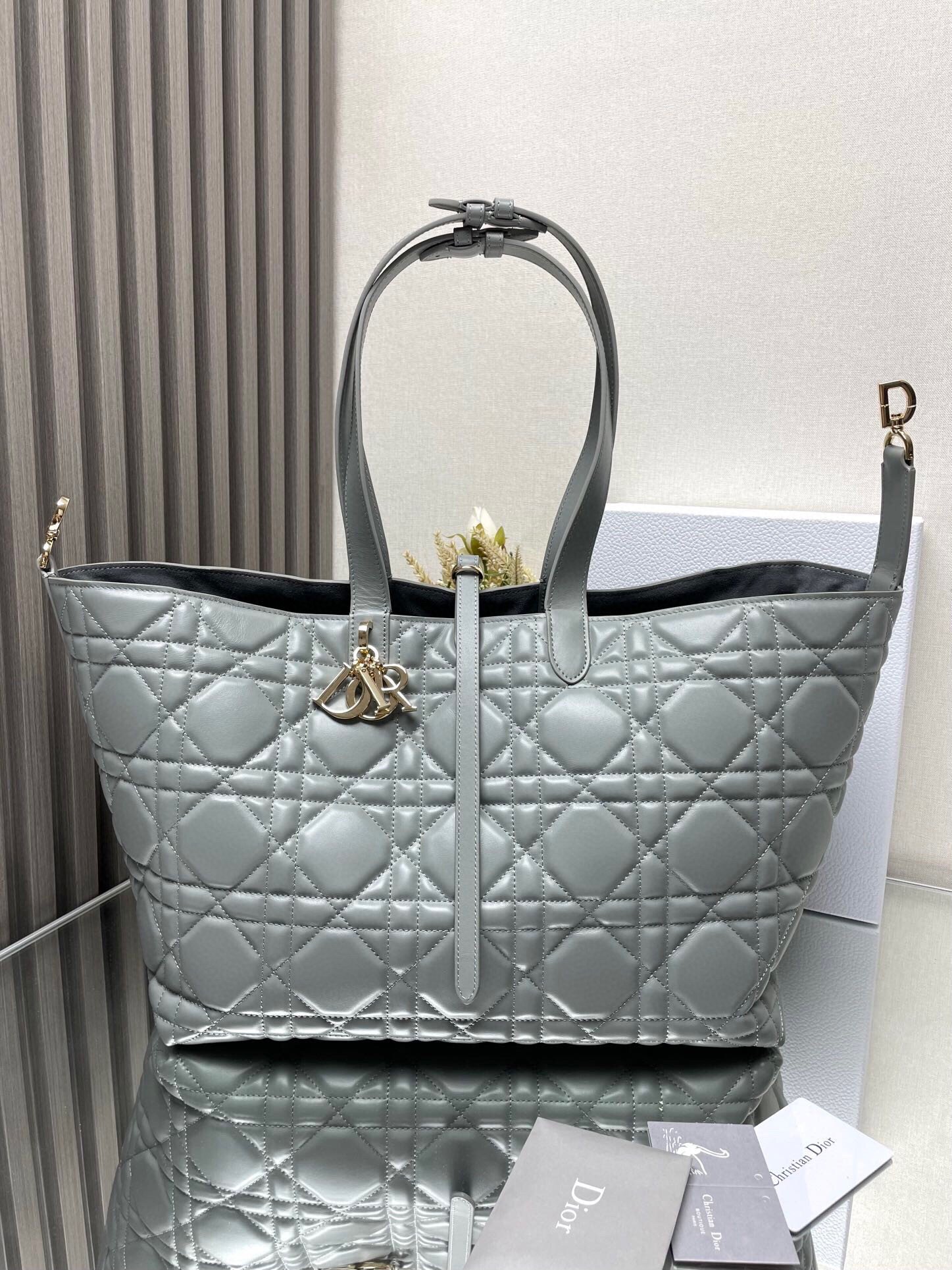 Dior Toujours Large Bag in Grey Macrocannage Calfskin