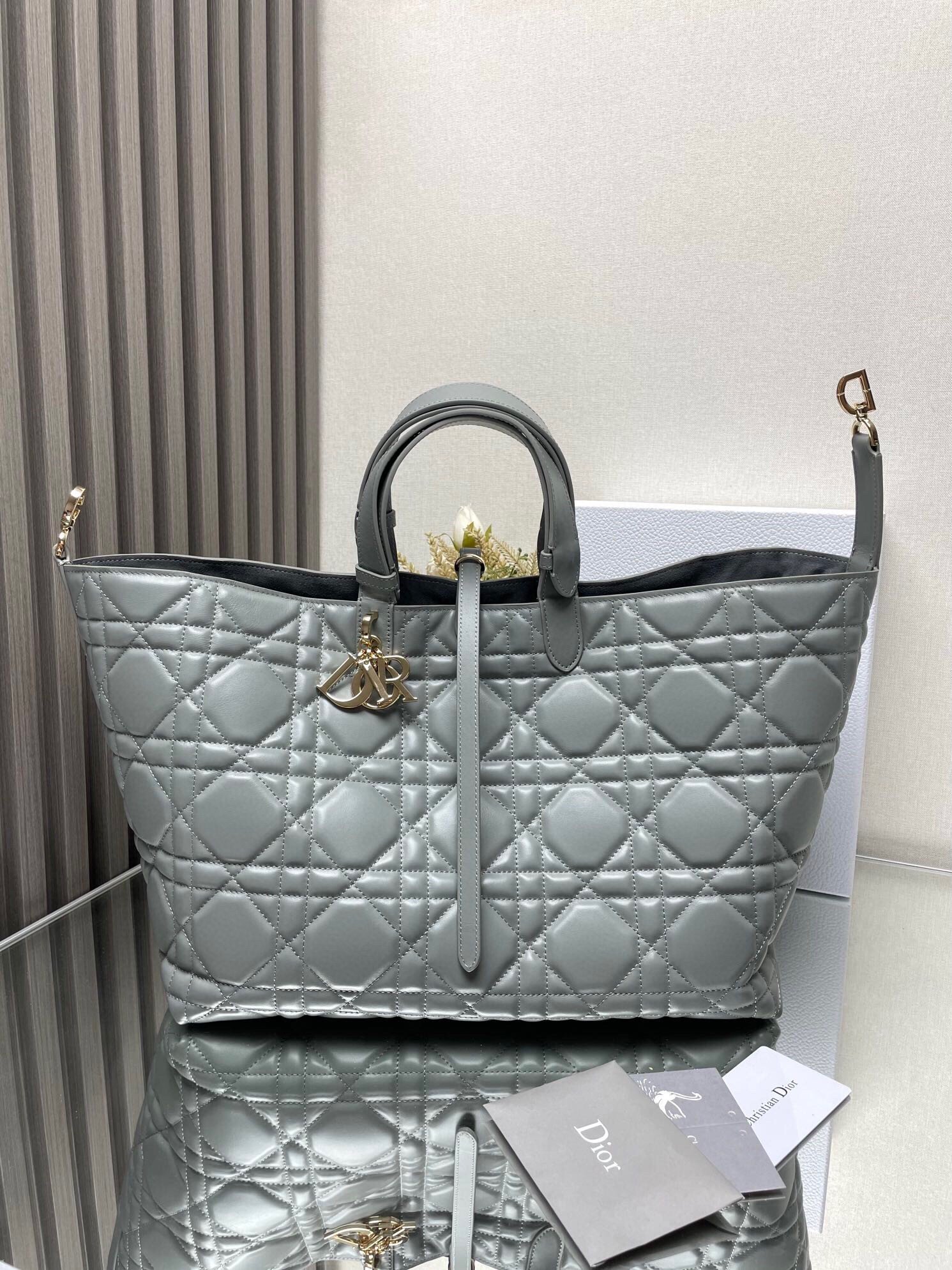 Dior Toujours Large Bag in Grey Macrocannage Calfskin