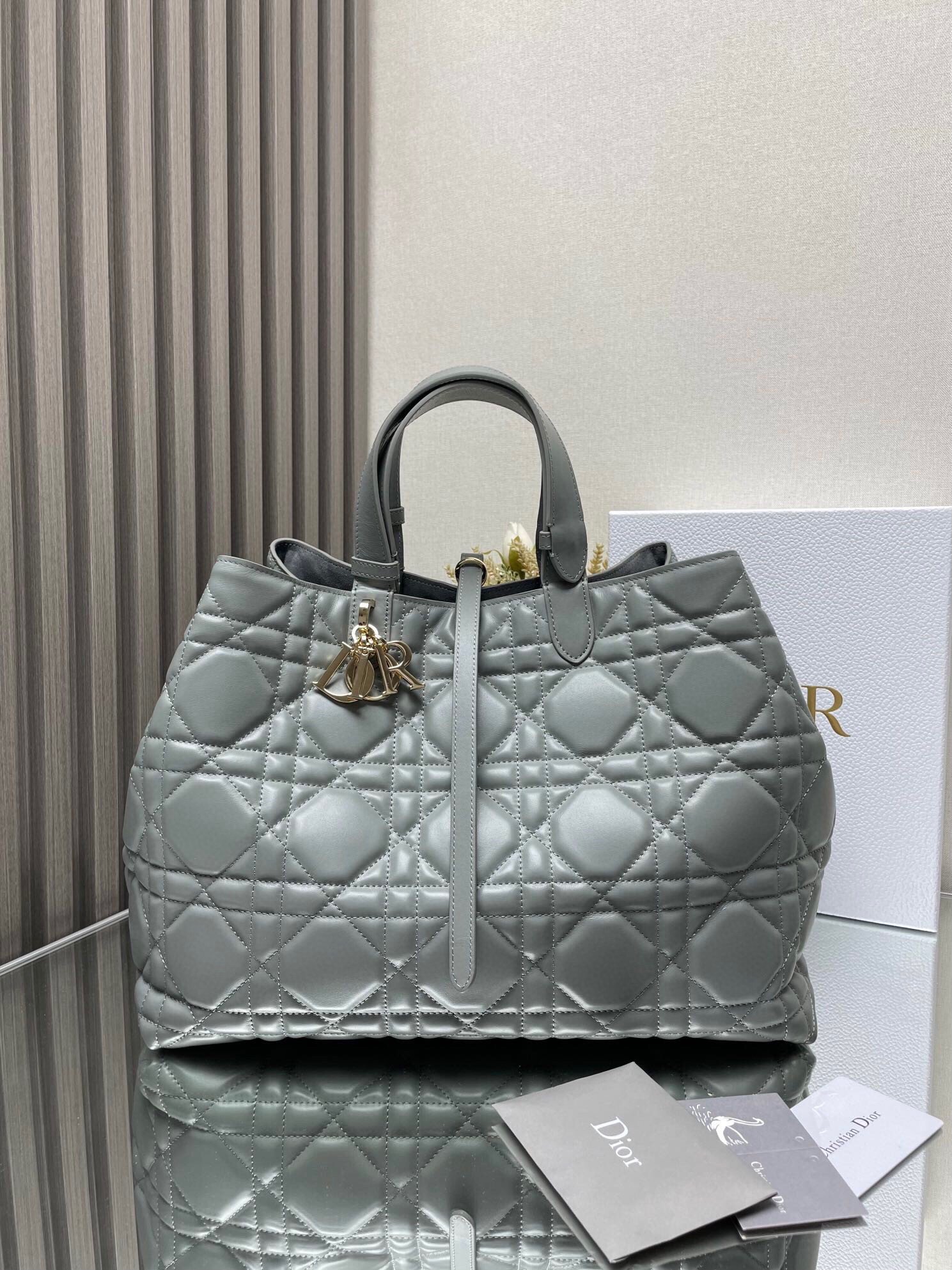 Dior Toujours Large Bag in Grey Macrocannage Calfskin