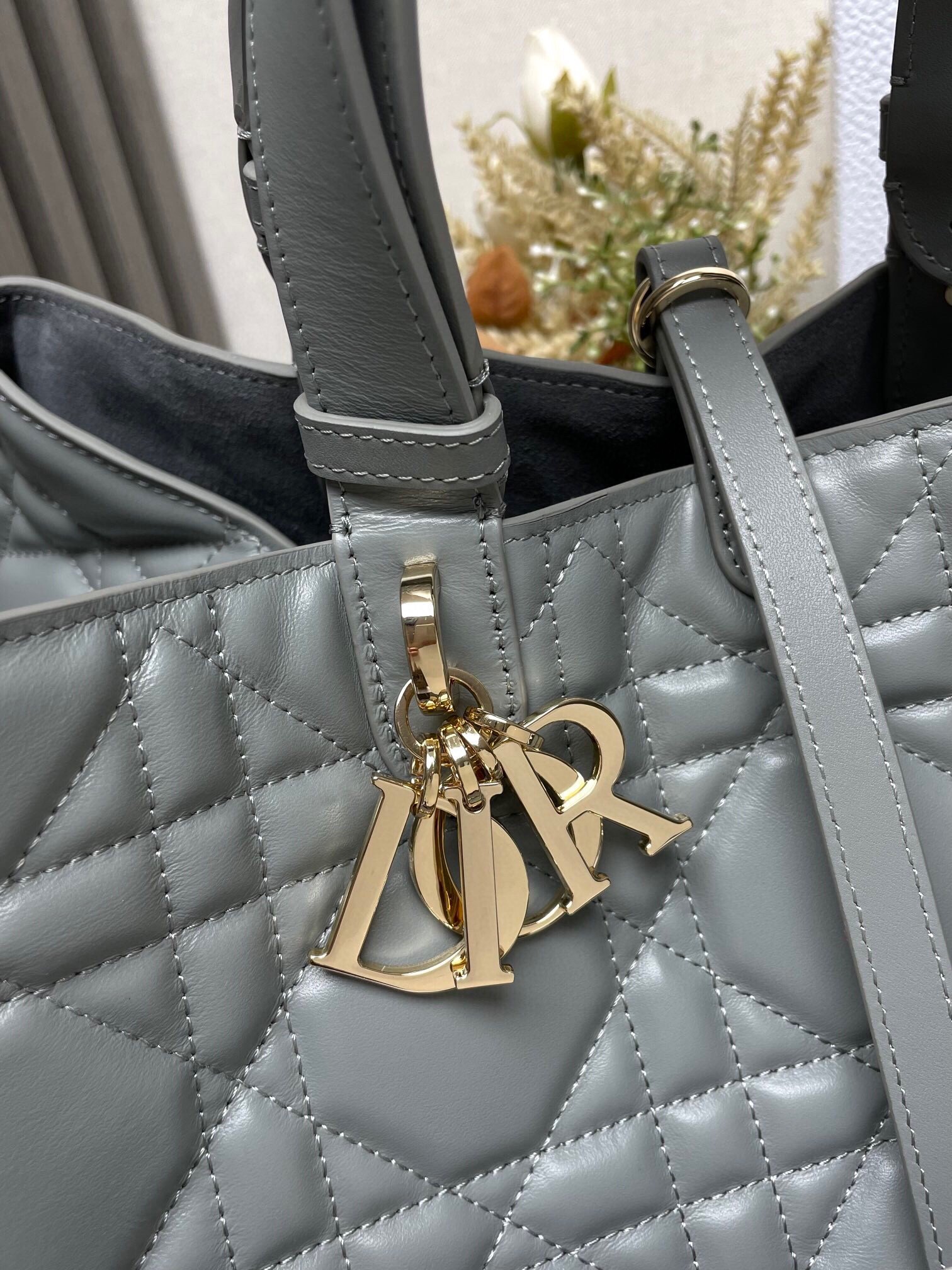 Dior Toujours Large Bag in Grey Macrocannage Calfskin