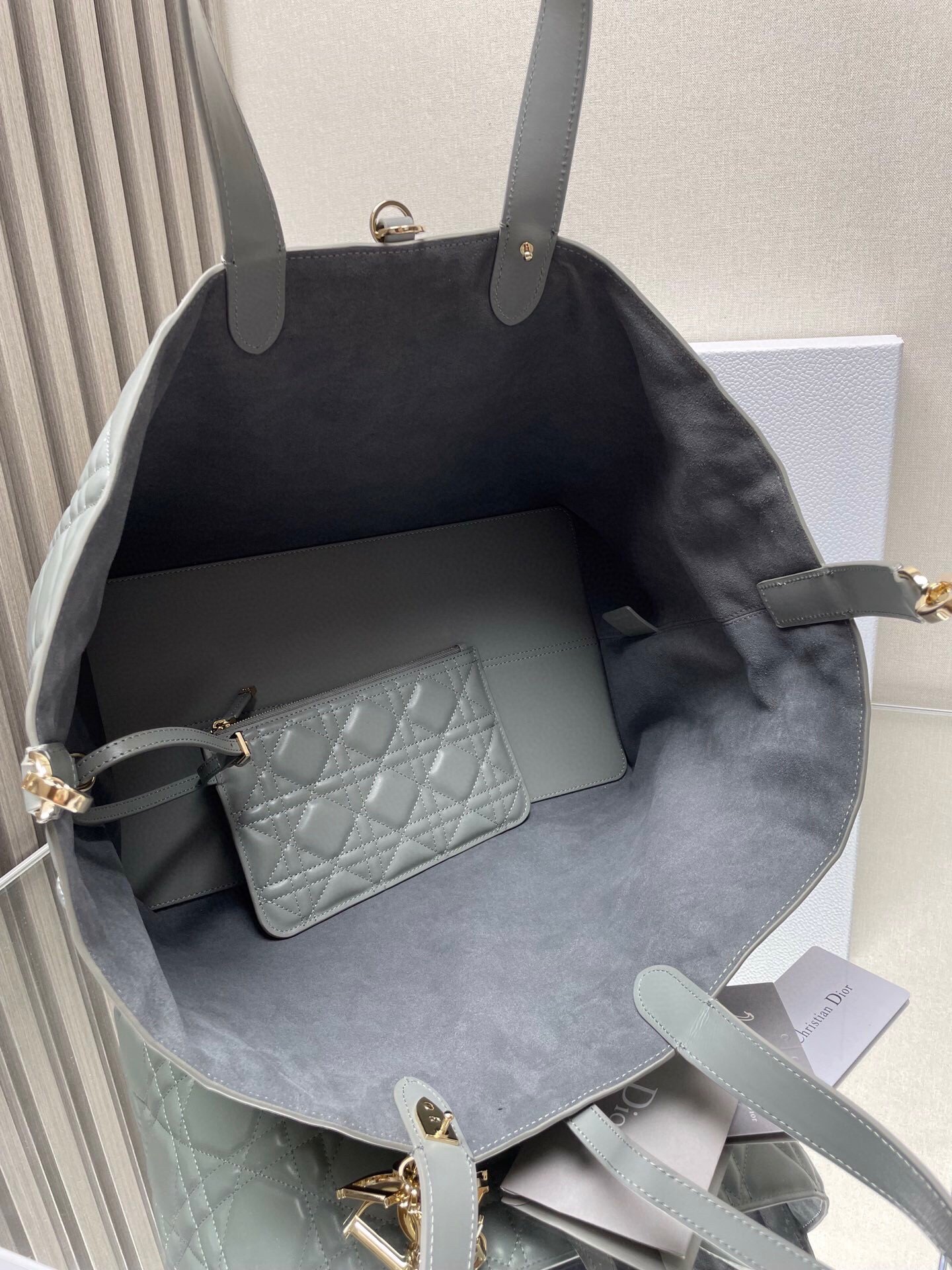 Dior Toujours Large Bag in Grey Macrocannage Calfskin