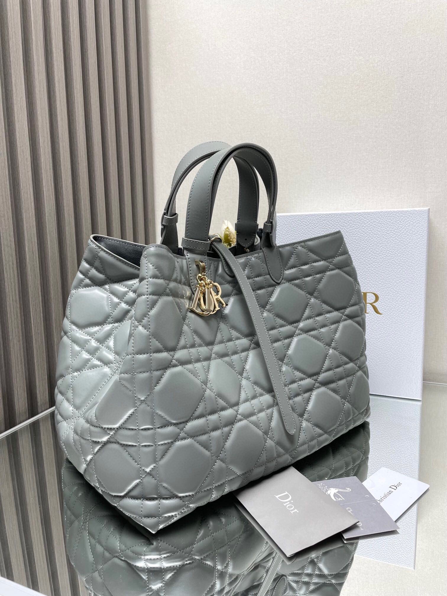 Dior Toujours Large Bag in Grey Macrocannage Calfskin