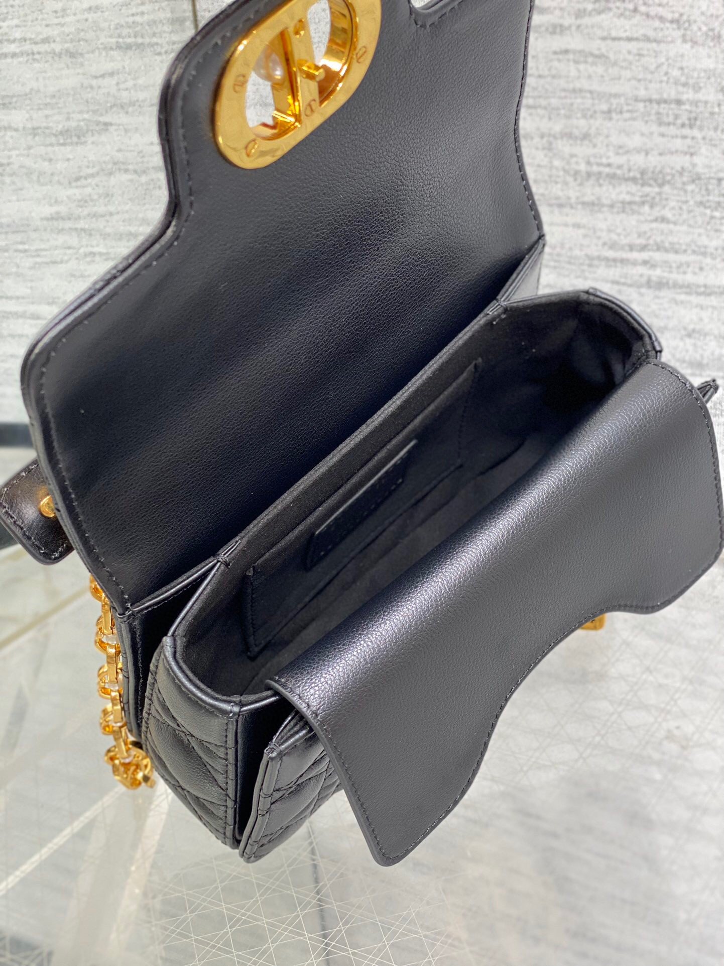 Dior Mini Jolie Top Handle Bag in Black Cannage Calfskin