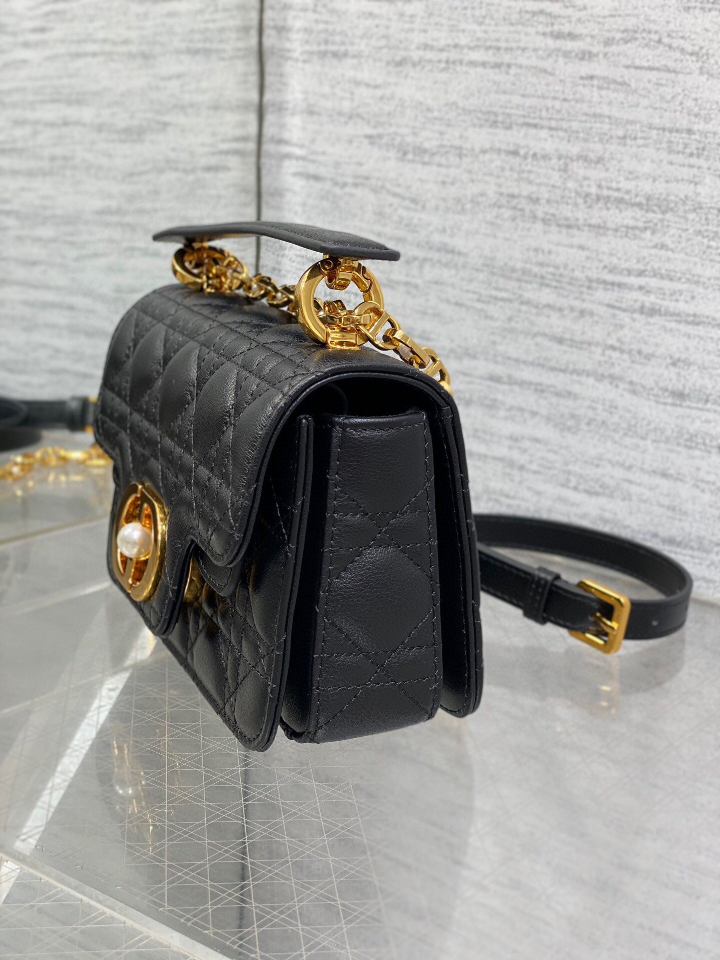 Dior Mini Jolie Top Handle Bag in Black Cannage Calfskin