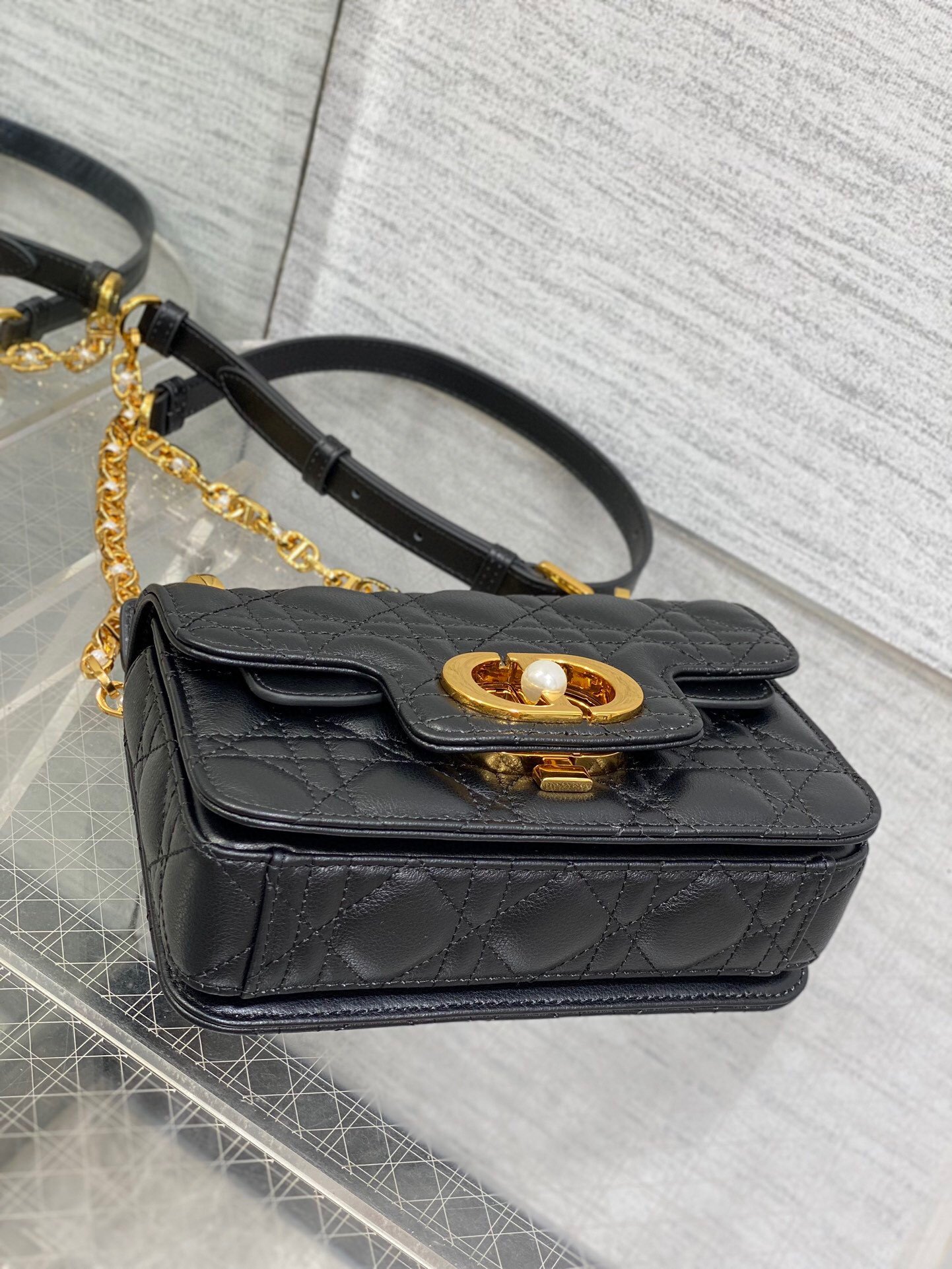 Dior Mini Jolie Top Handle Bag in Black Cannage Calfskin