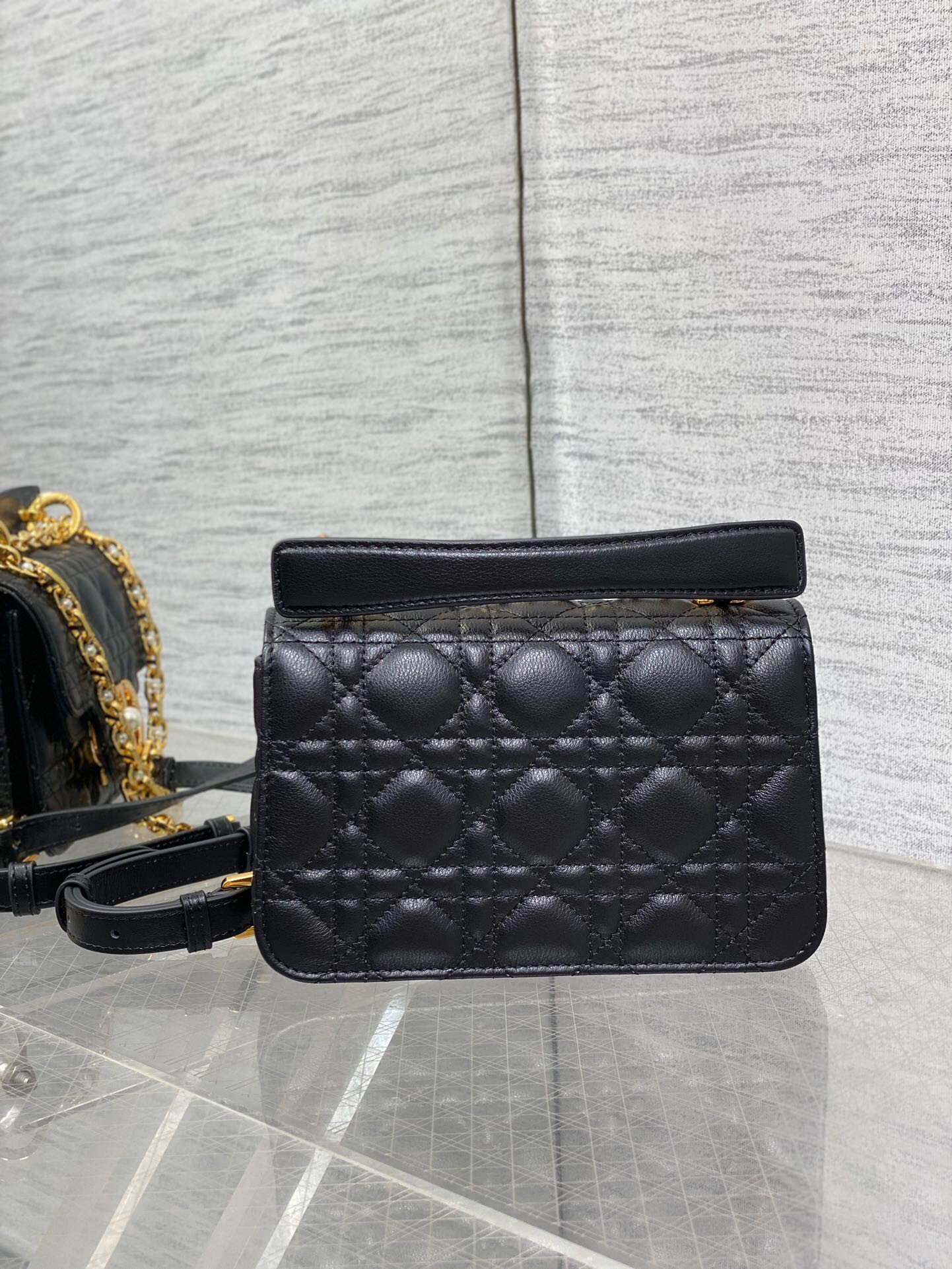 Dior Mini Jolie Top Handle Bag in Black Cannage Calfskin