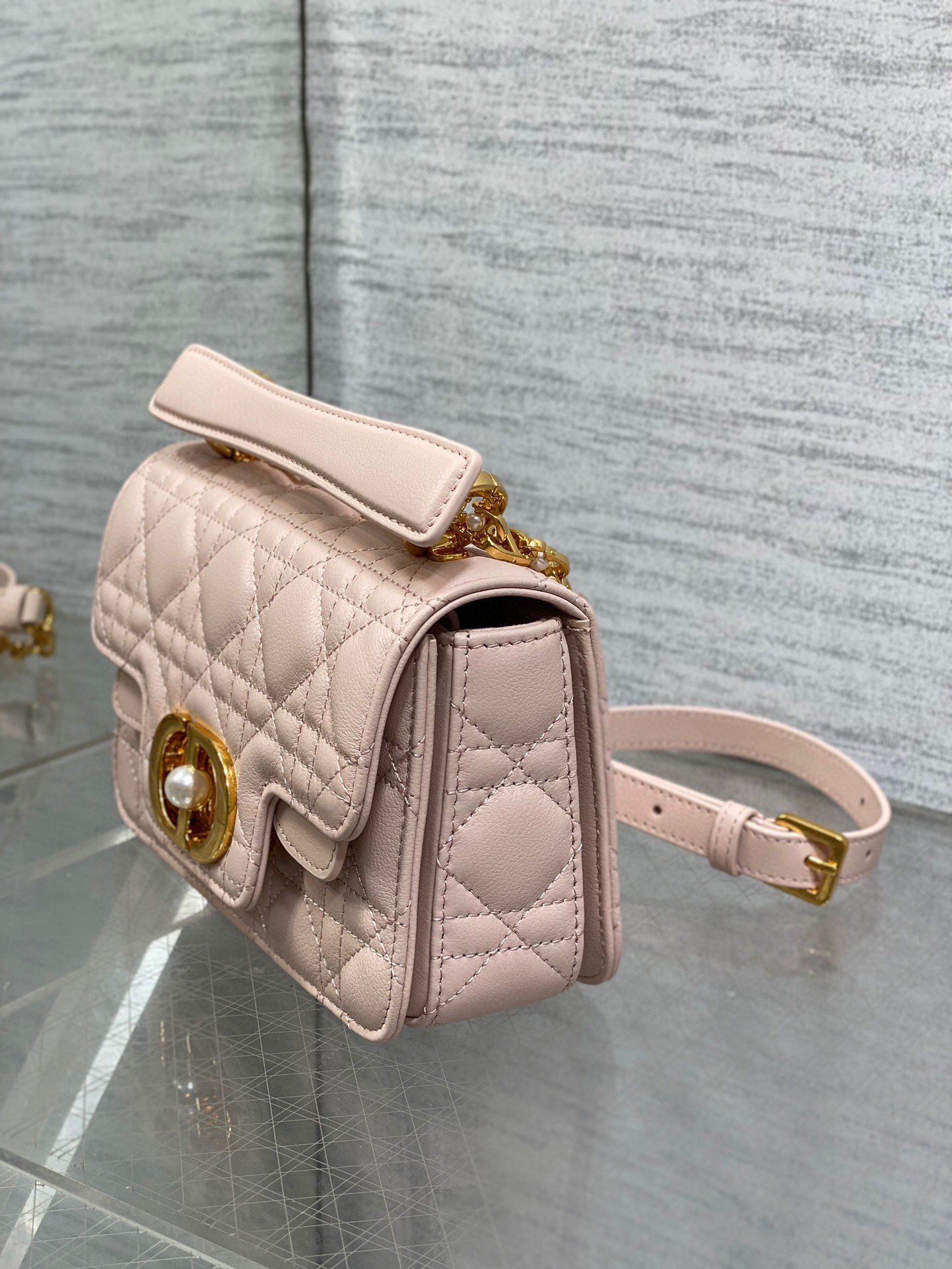 Dior Mini Jolie Top Handle Bag in Pink Cannage Calfskin