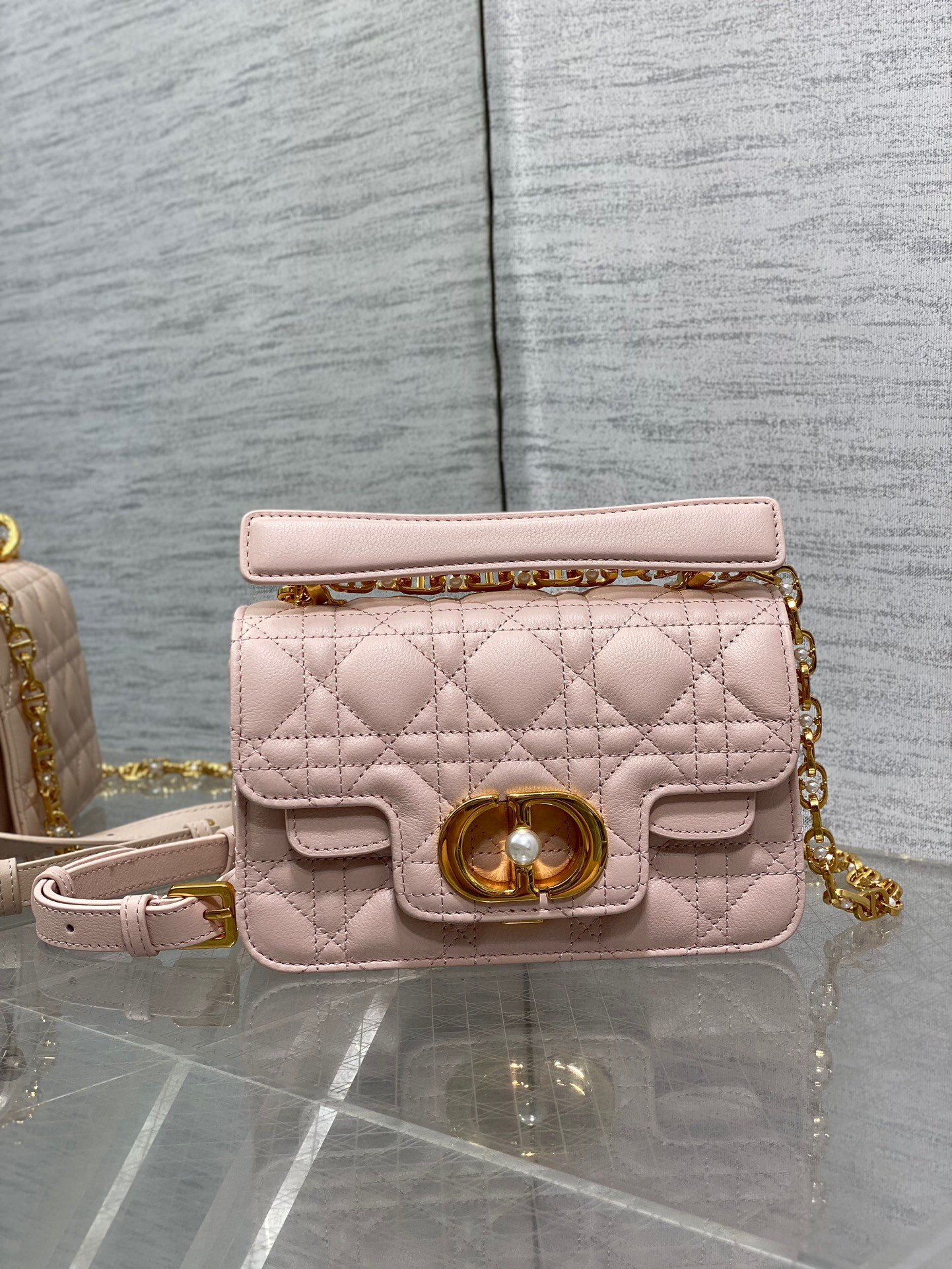 Dior Mini Jolie Top Handle Bag in Pink Cannage Calfskin