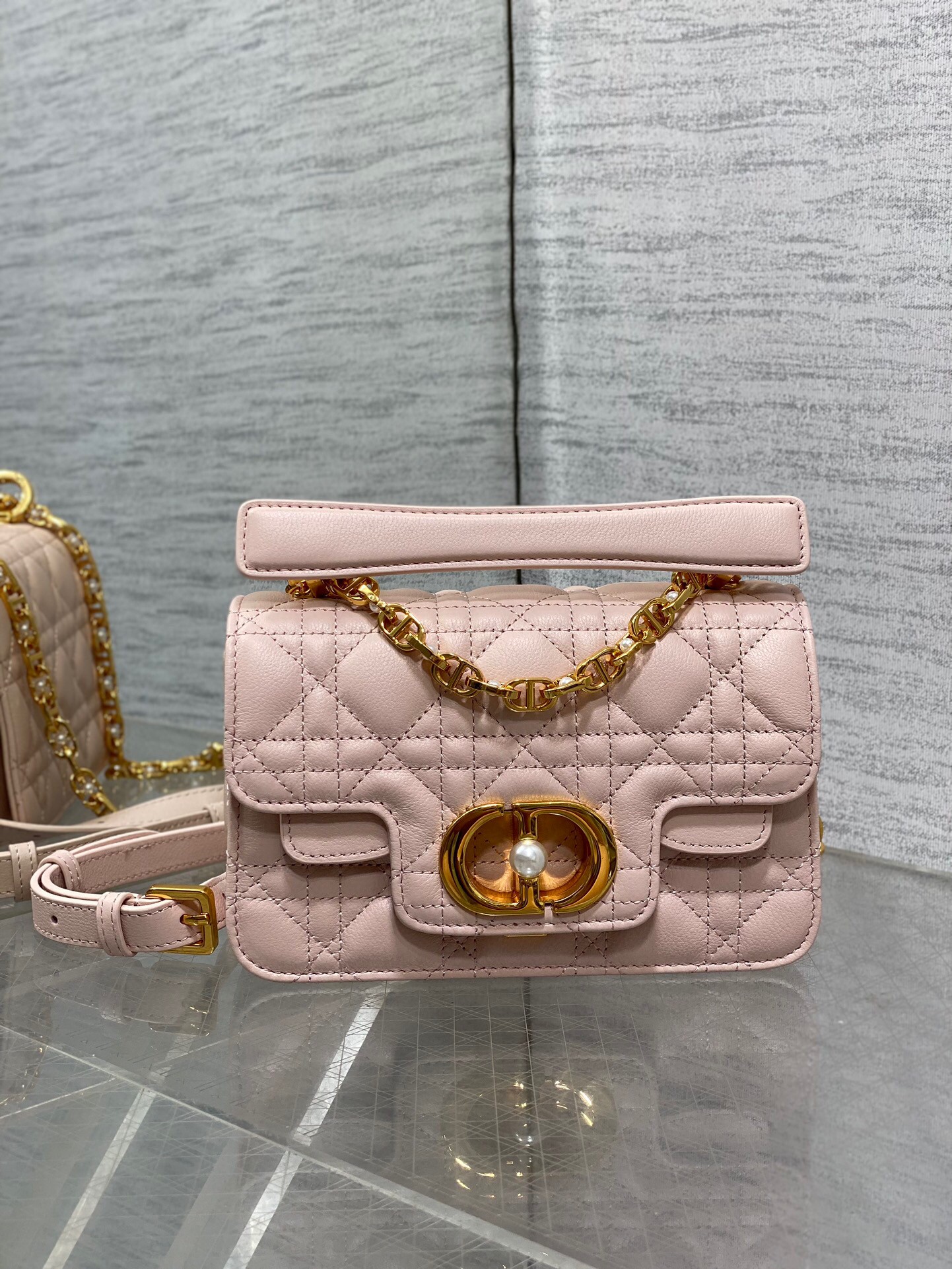 Dior Mini Jolie Top Handle Bag in Pink Cannage Calfskin