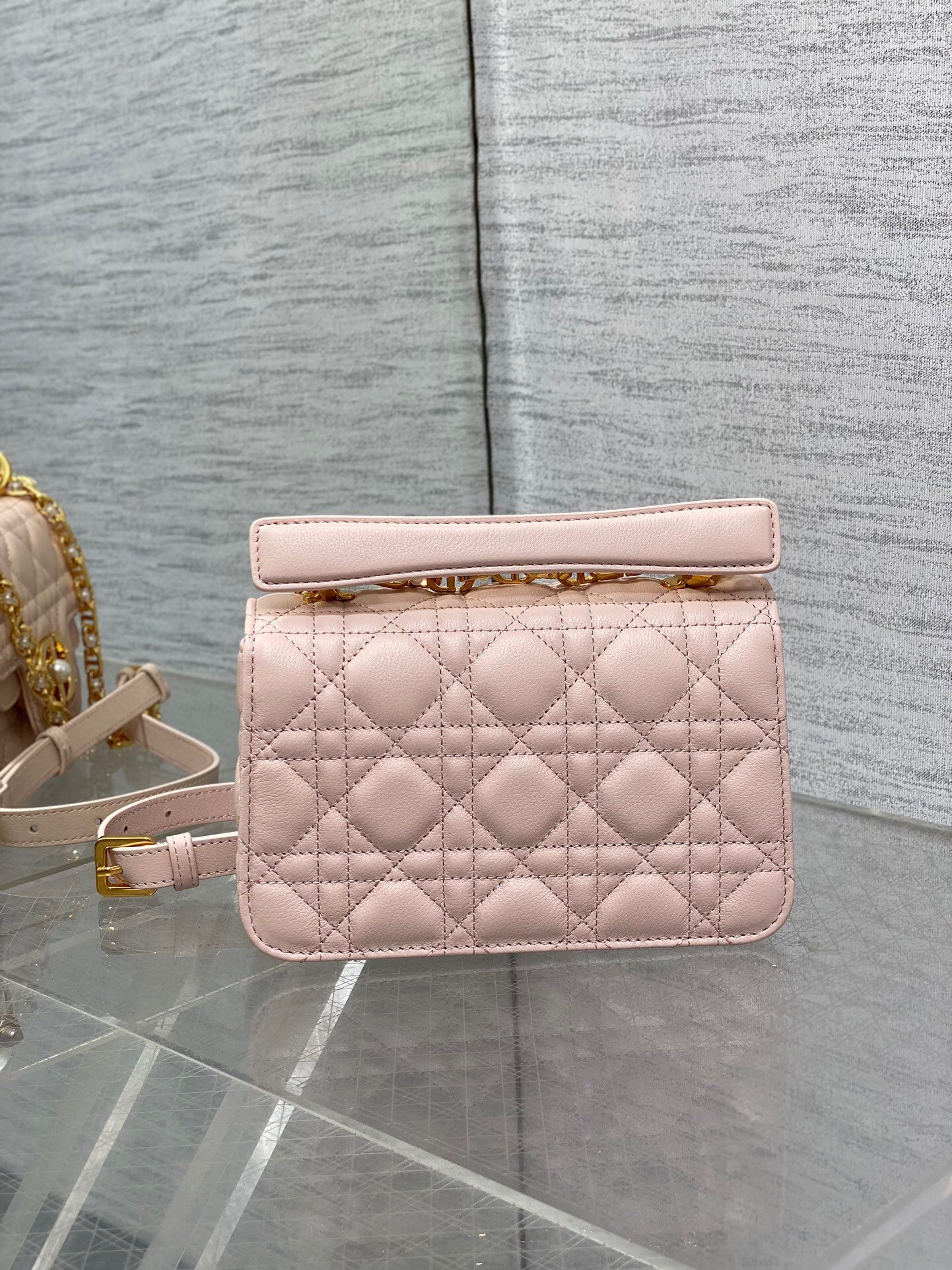 Dior Mini Jolie Top Handle Bag in Pink Cannage Calfskin