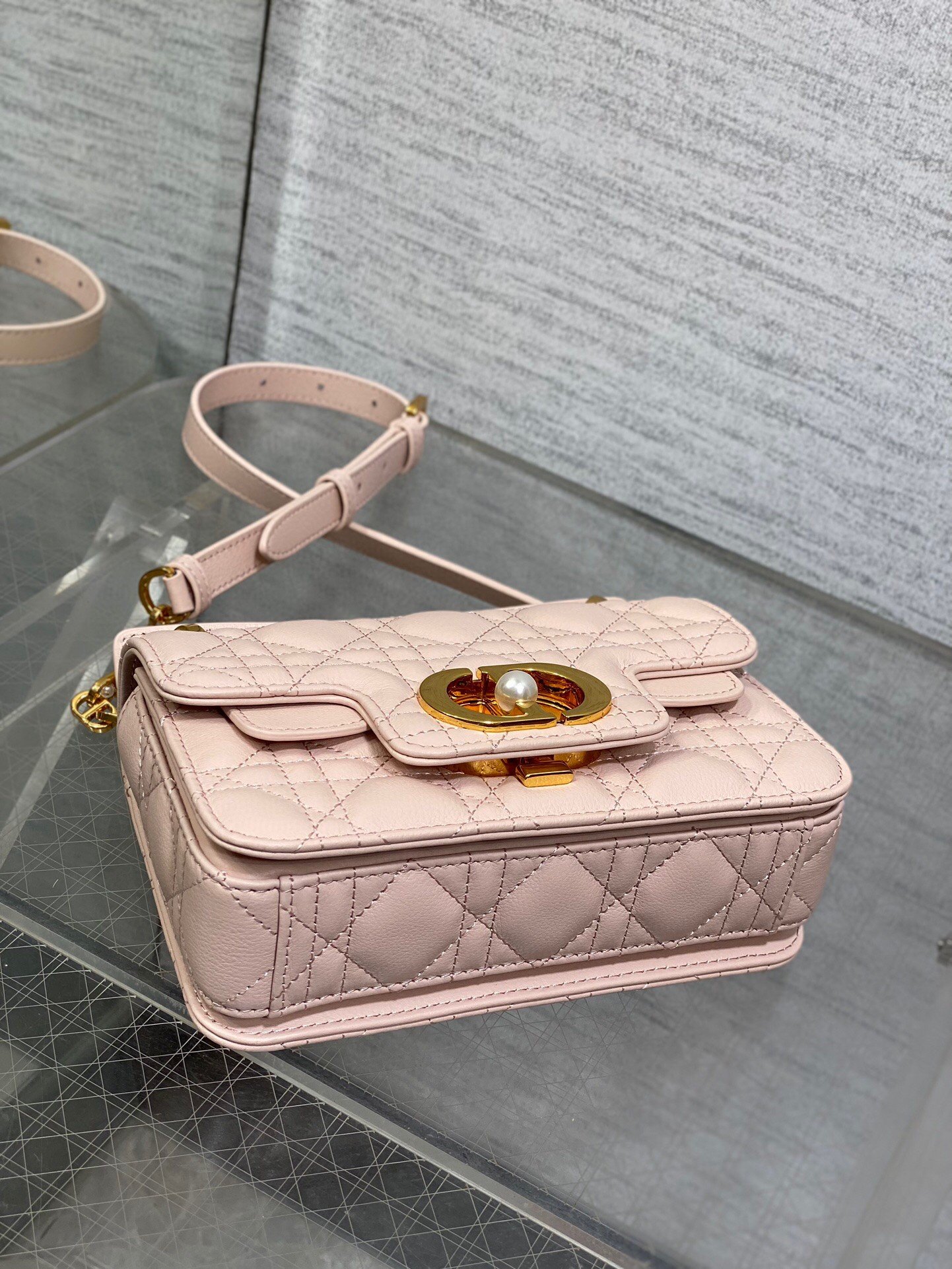 Dior Mini Jolie Top Handle Bag in Pink Cannage Calfskin