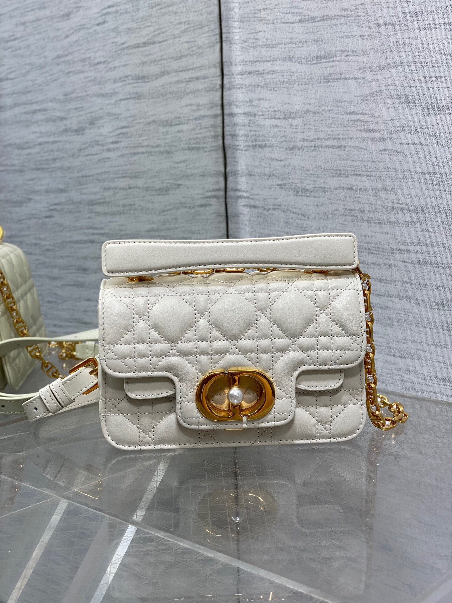 Dior Mini Jolie Top Handle Bag in White Cannage Calfskin