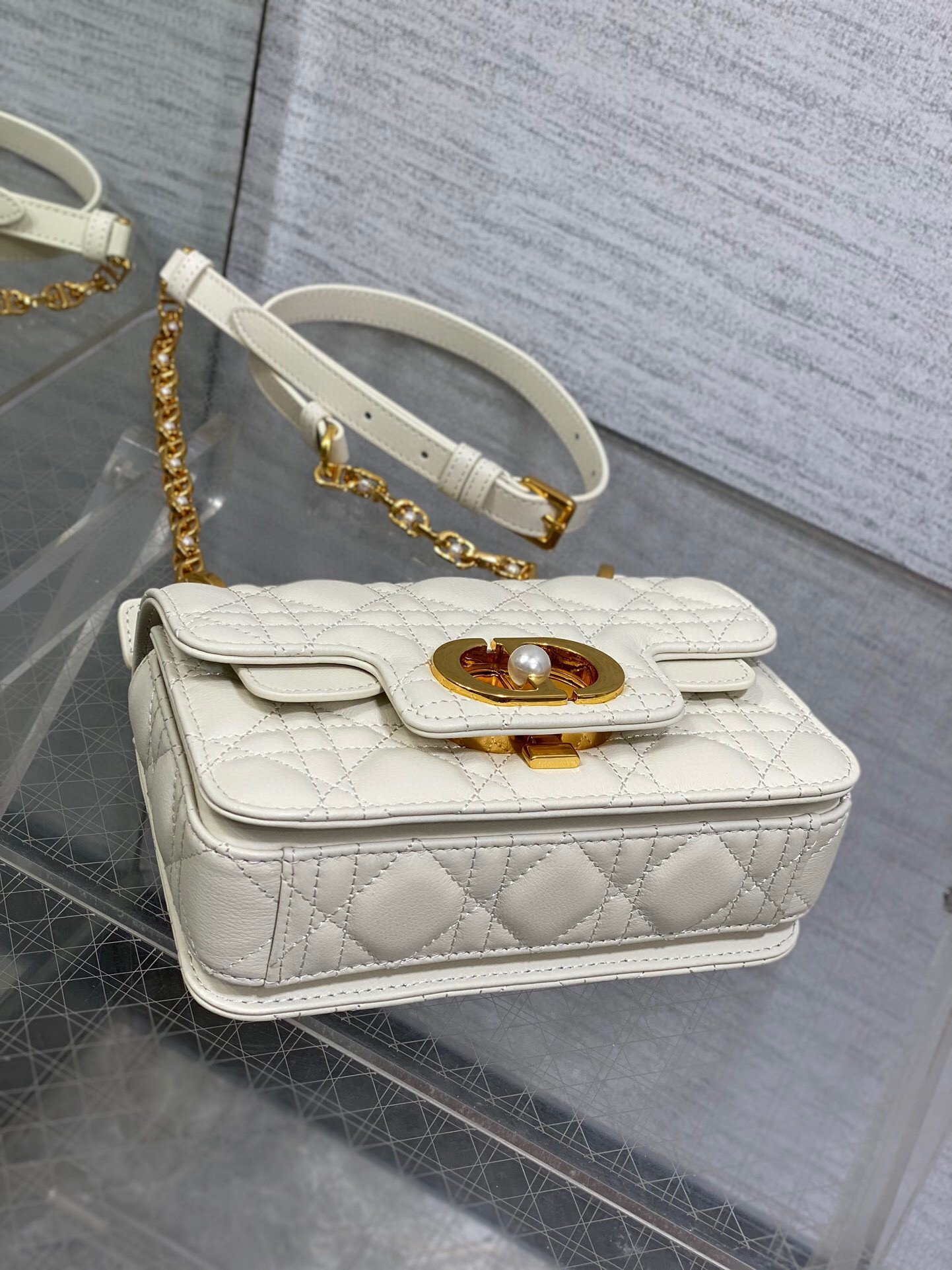 Dior Mini Jolie Top Handle Bag in White Cannage Calfskin