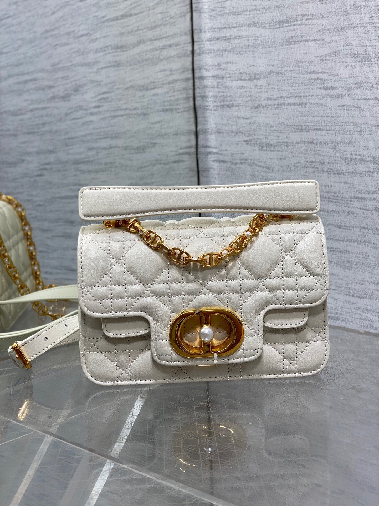 Dior Mini Jolie Top Handle Bag in White Cannage Calfskin