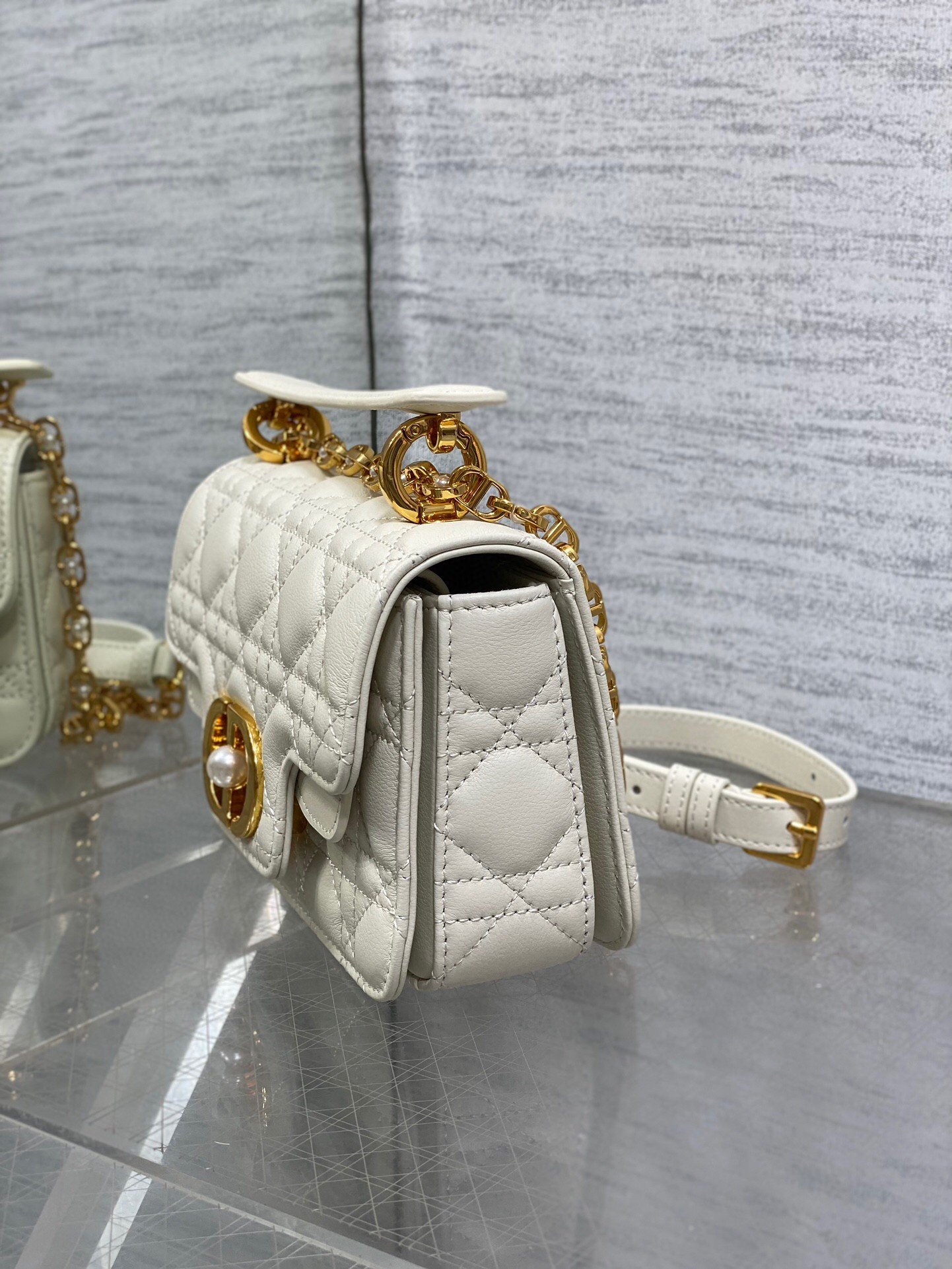 Dior Mini Jolie Top Handle Bag in White Cannage Calfskin