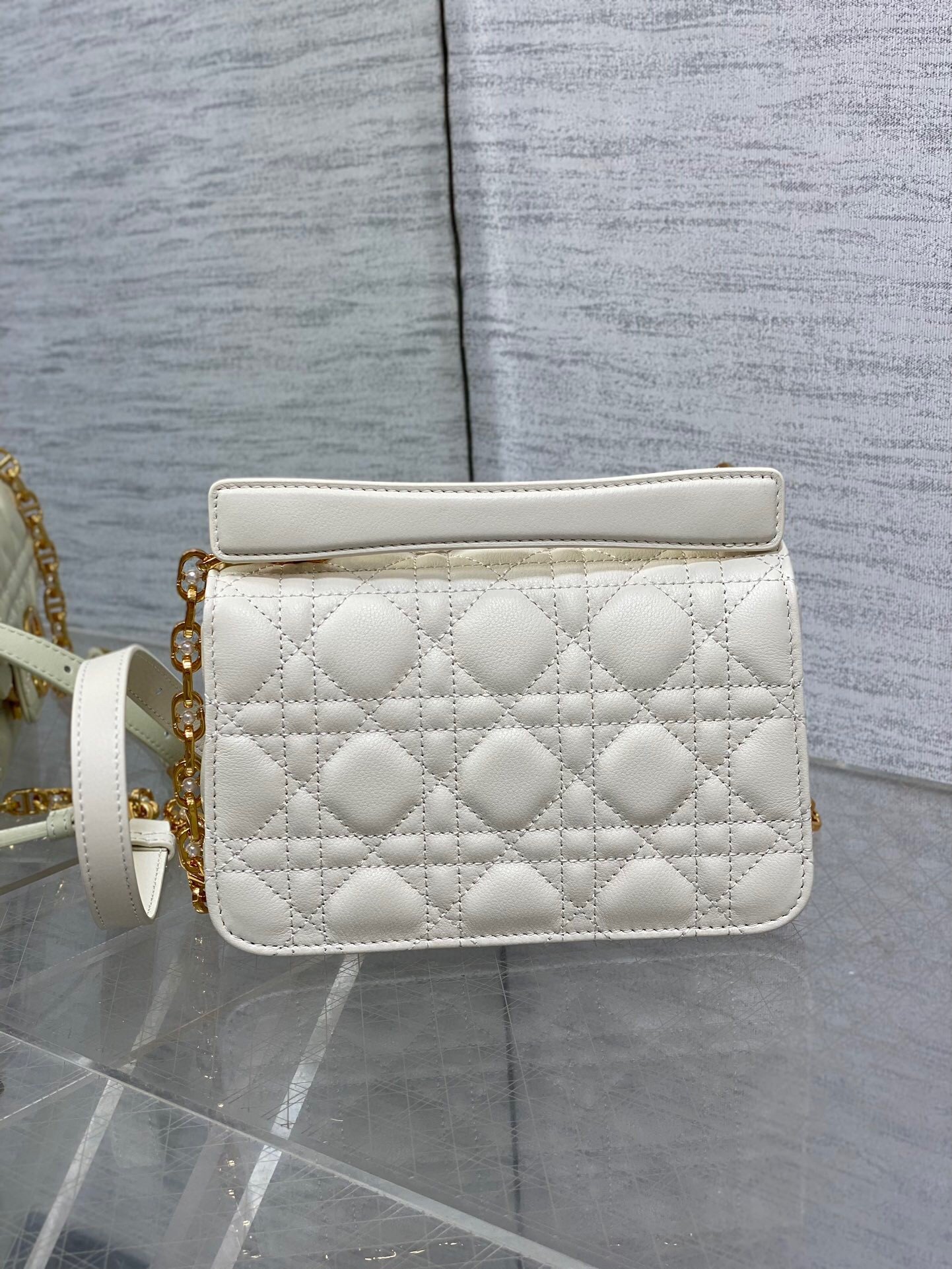 Dior Mini Jolie Top Handle Bag in White Cannage Calfskin