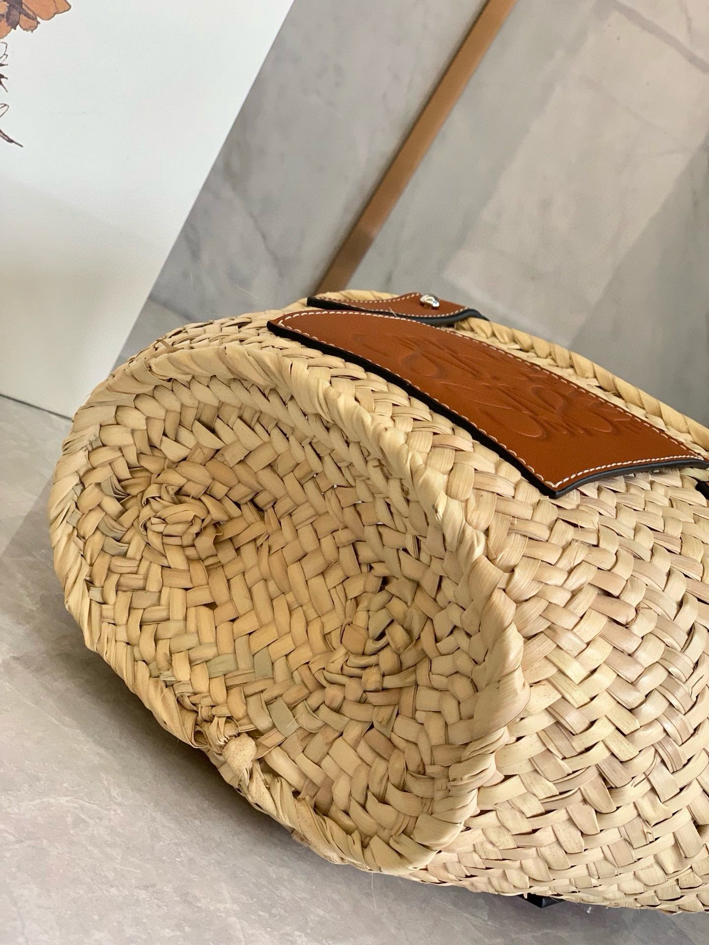 Loewe Small Basket Bag in Raffia and Brown Calfskin