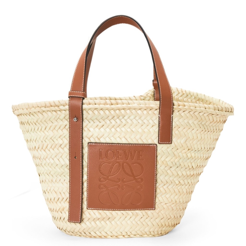 Loewe Medium Basket Bag in Raffia and Brown Calfskin