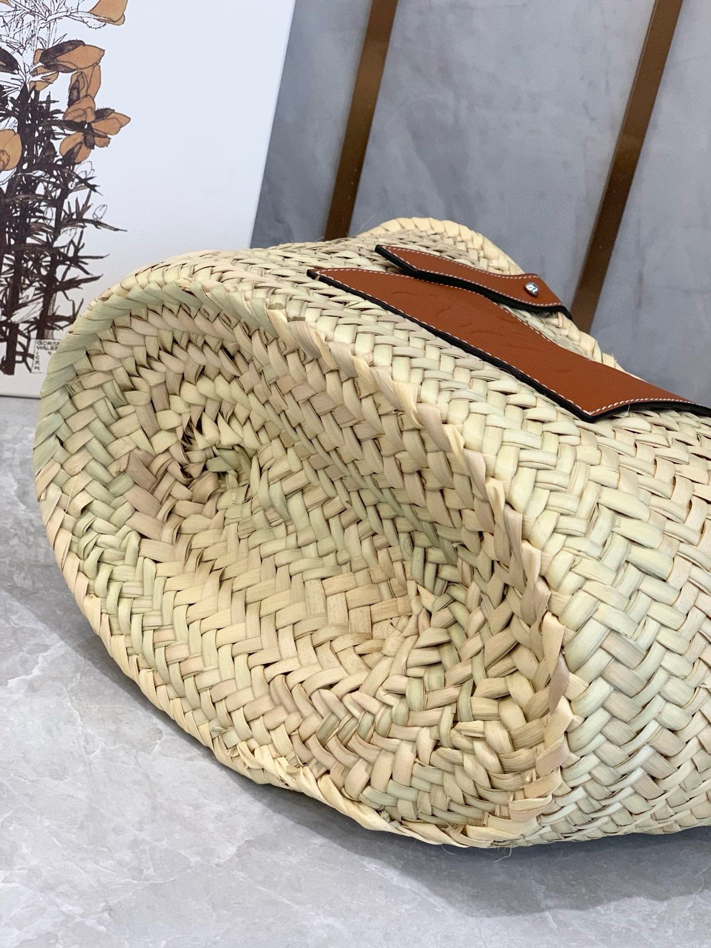 Loewe Medium Basket Bag in Raffia and Brown Calfskin