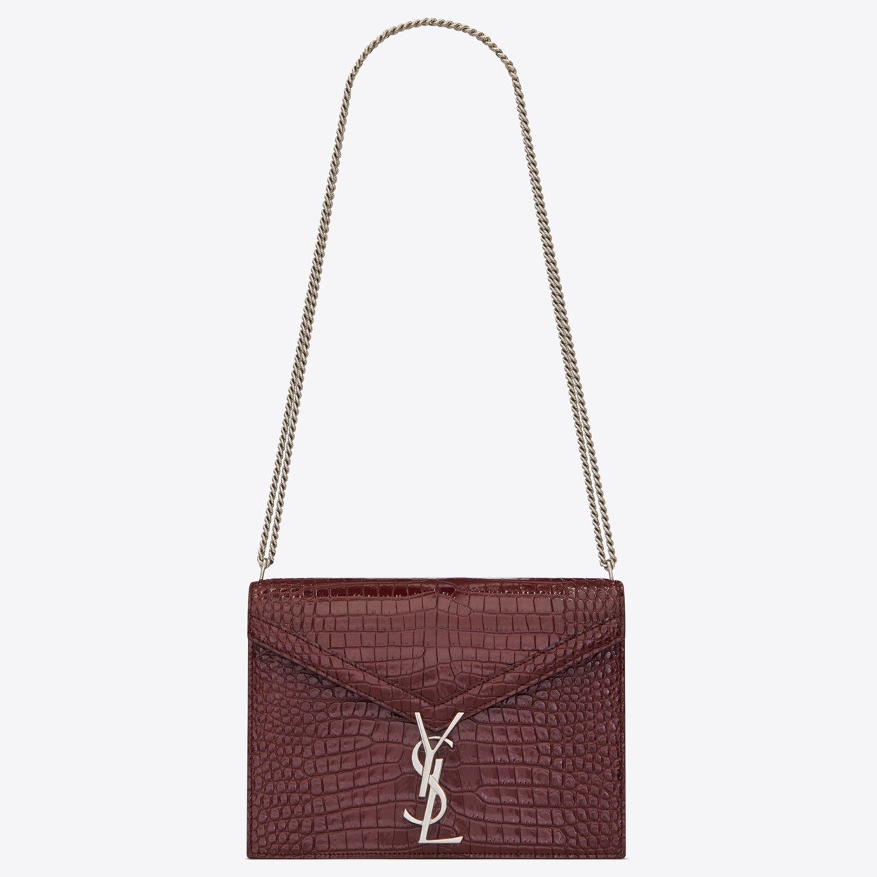 Saint Laurent Cassandra Medium Bag In Bordeaux Crocodile Embossed Leather