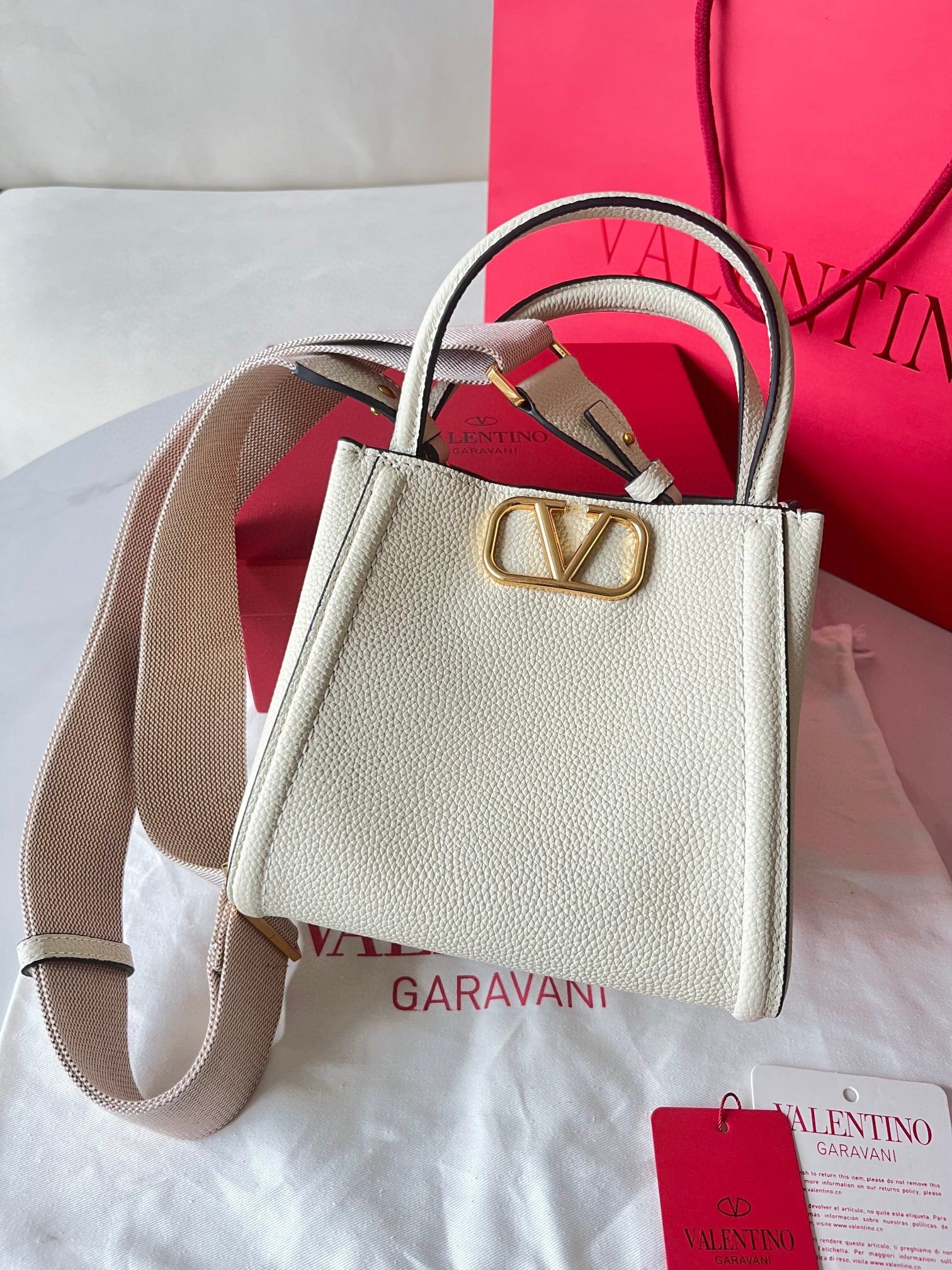 Valentino Alltime Small Bag in White Grained Calfskin