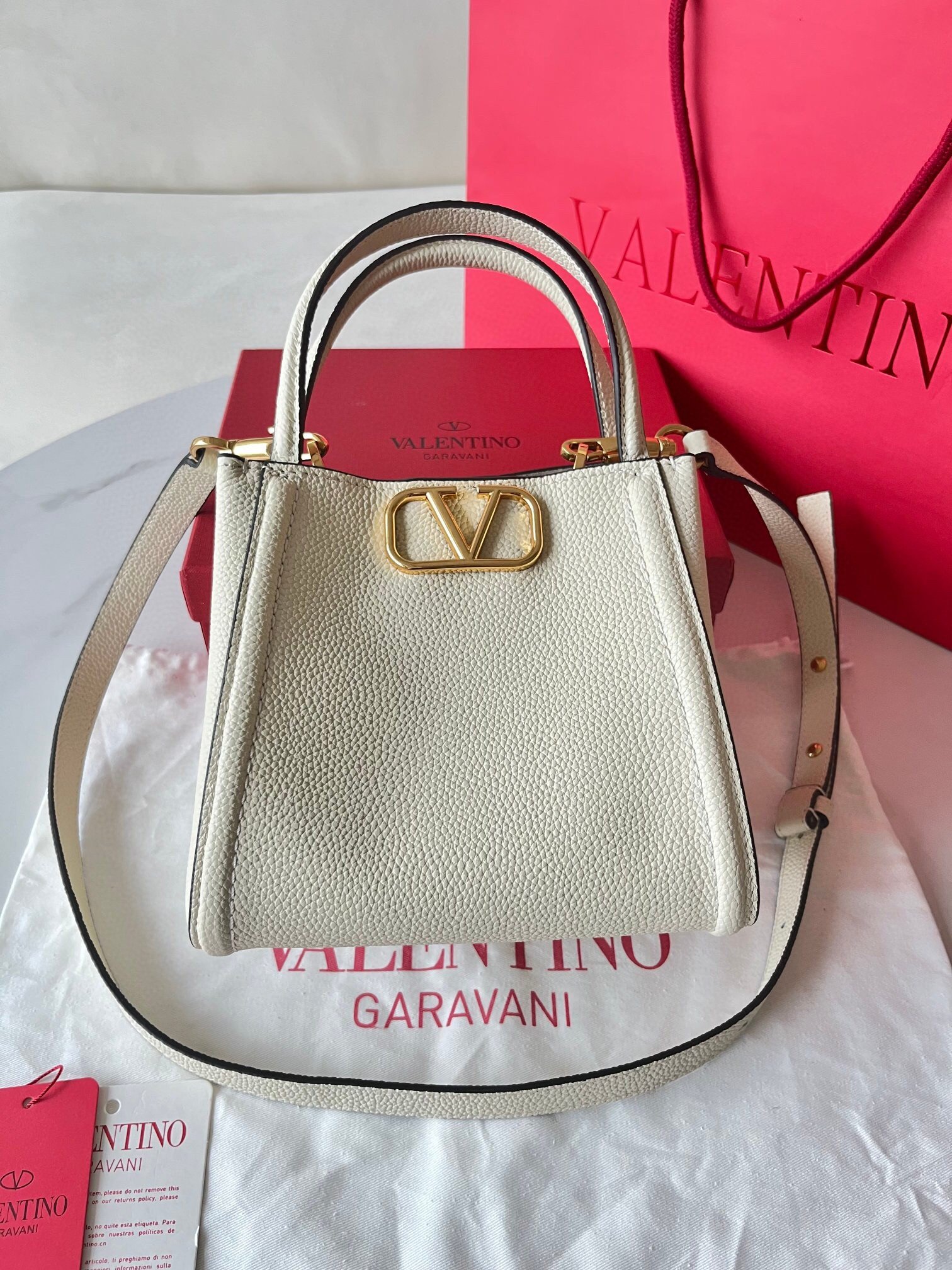 Valentino Alltime Small Bag in White Grained Calfskin