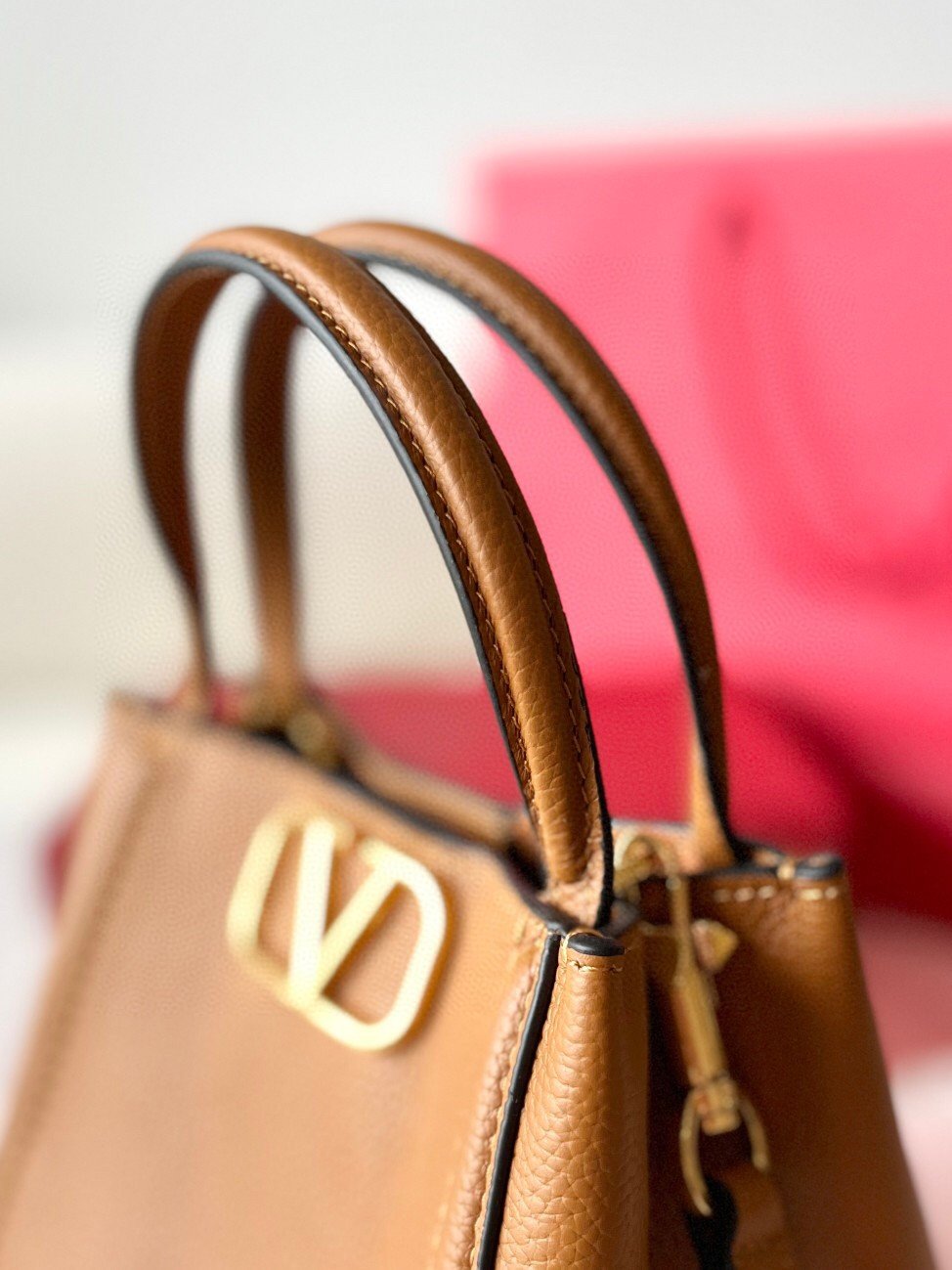 Valentino Alltime Small Bag in Brown Grained Calfskin