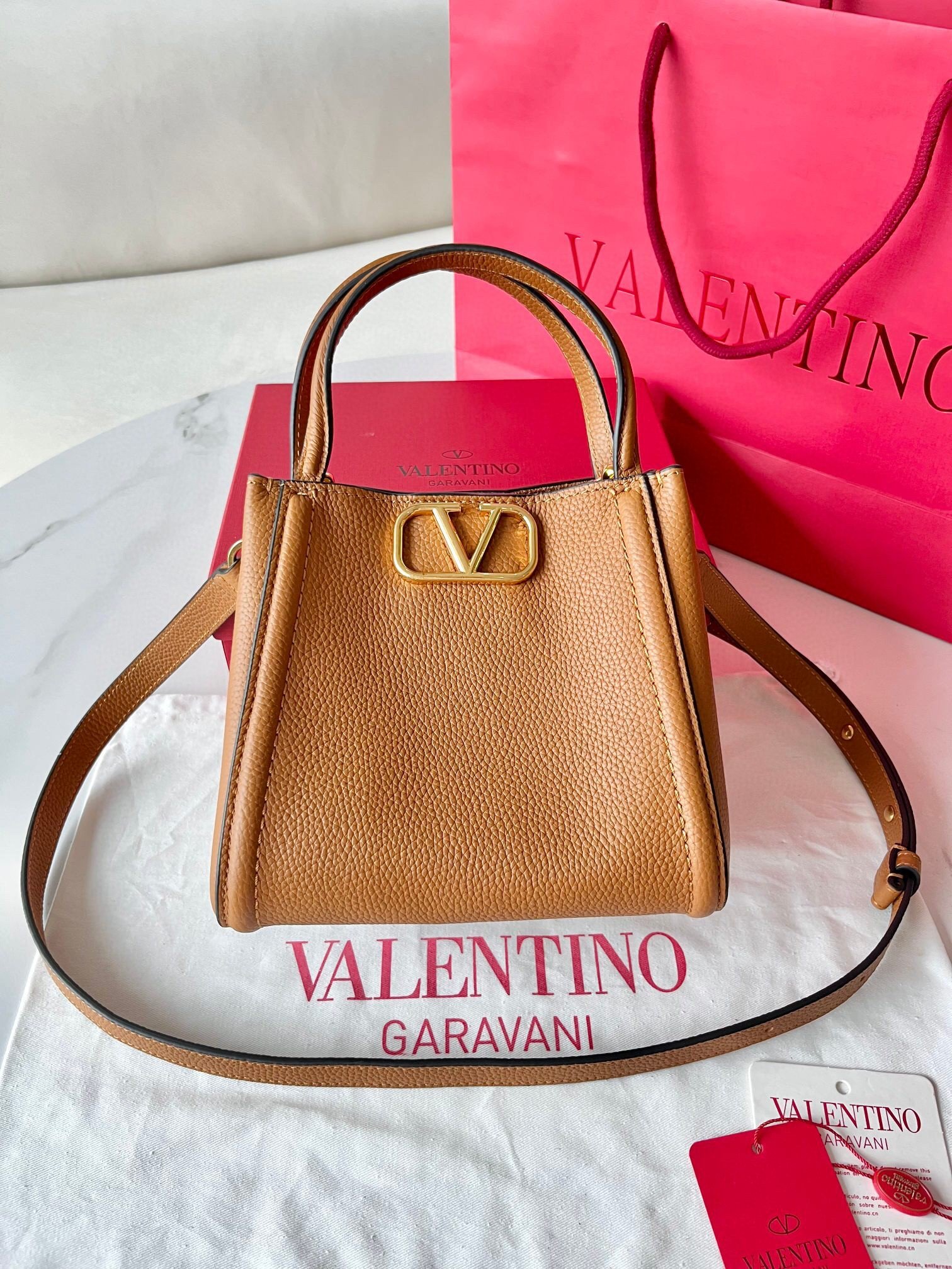 Valentino Alltime Small Bag in Brown Grained Calfskin