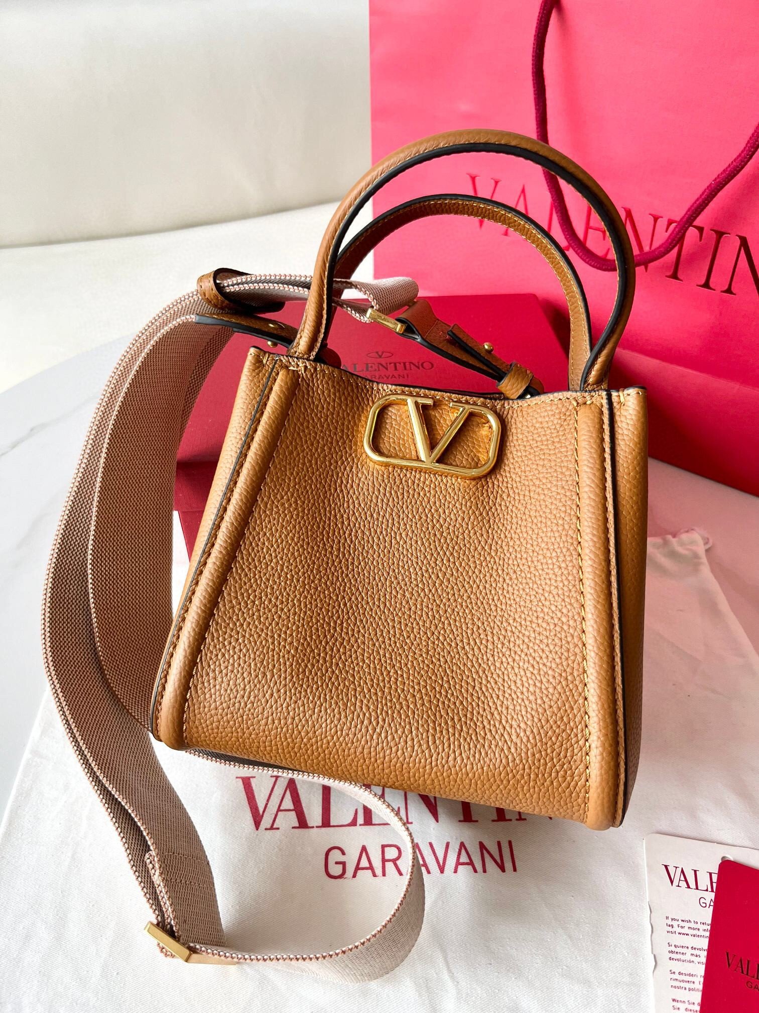 Valentino Alltime Small Bag in Brown Grained Calfskin