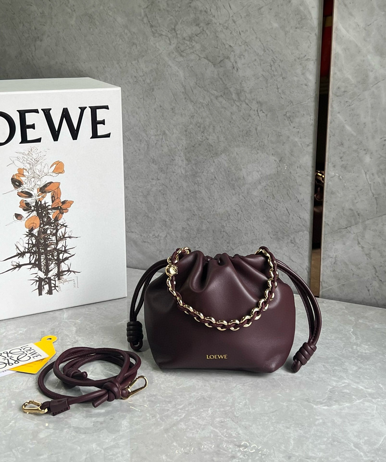 Loewe Mini Flamenco Purse Bag in Burgundy Nappa Lambskin