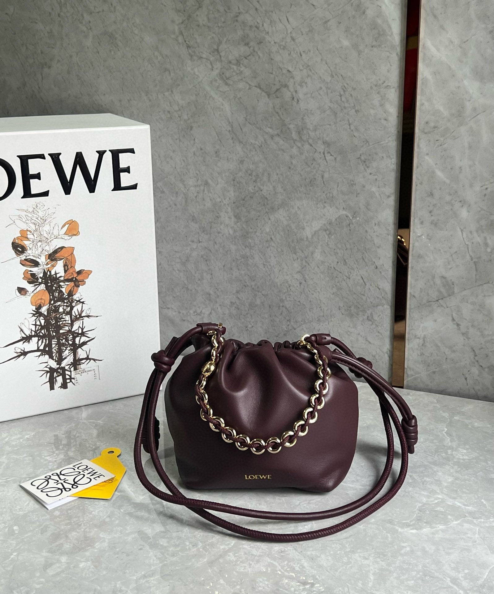 Loewe Mini Flamenco Purse Bag in Burgundy Nappa Lambskin