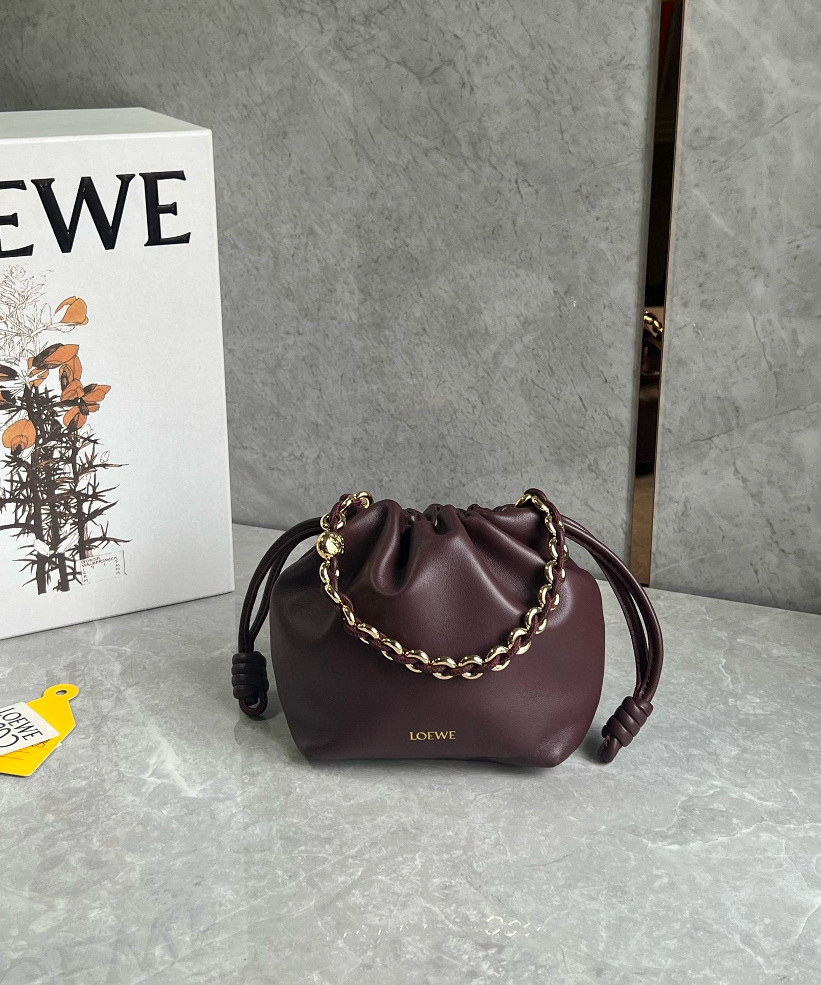 Loewe Mini Flamenco Purse Bag in Burgundy Nappa Lambskin