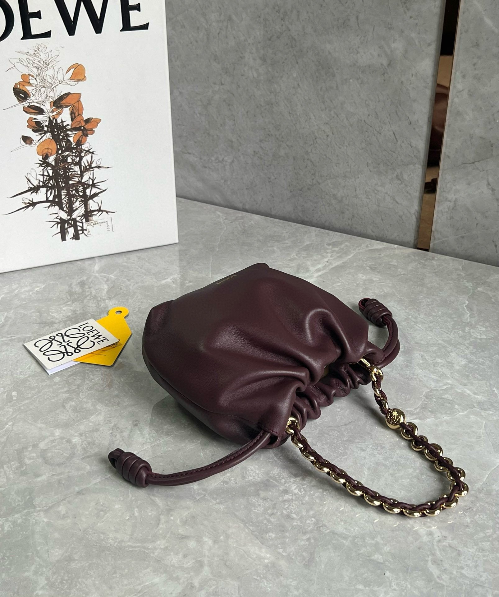 Loewe Mini Flamenco Purse Bag in Burgundy Nappa Lambskin