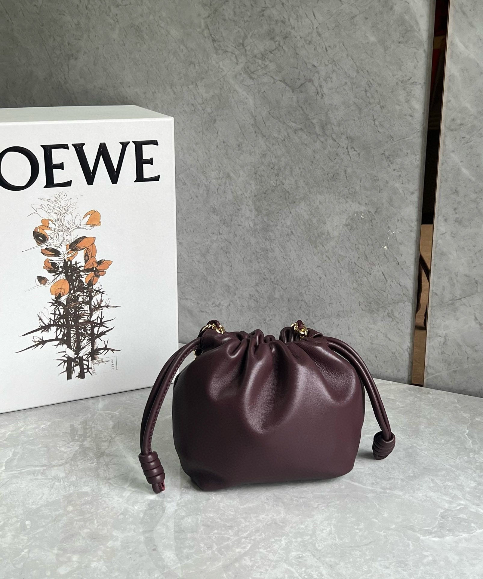 Loewe Mini Flamenco Purse Bag in Burgundy Nappa Lambskin