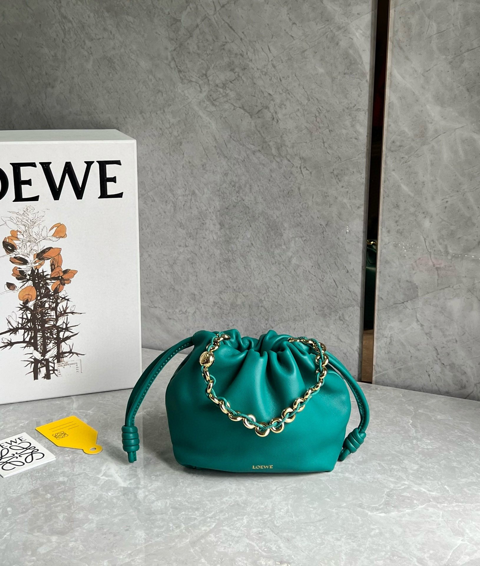 Loewe Mini Flamenco Purse Bag in Green Nappa Lambskin