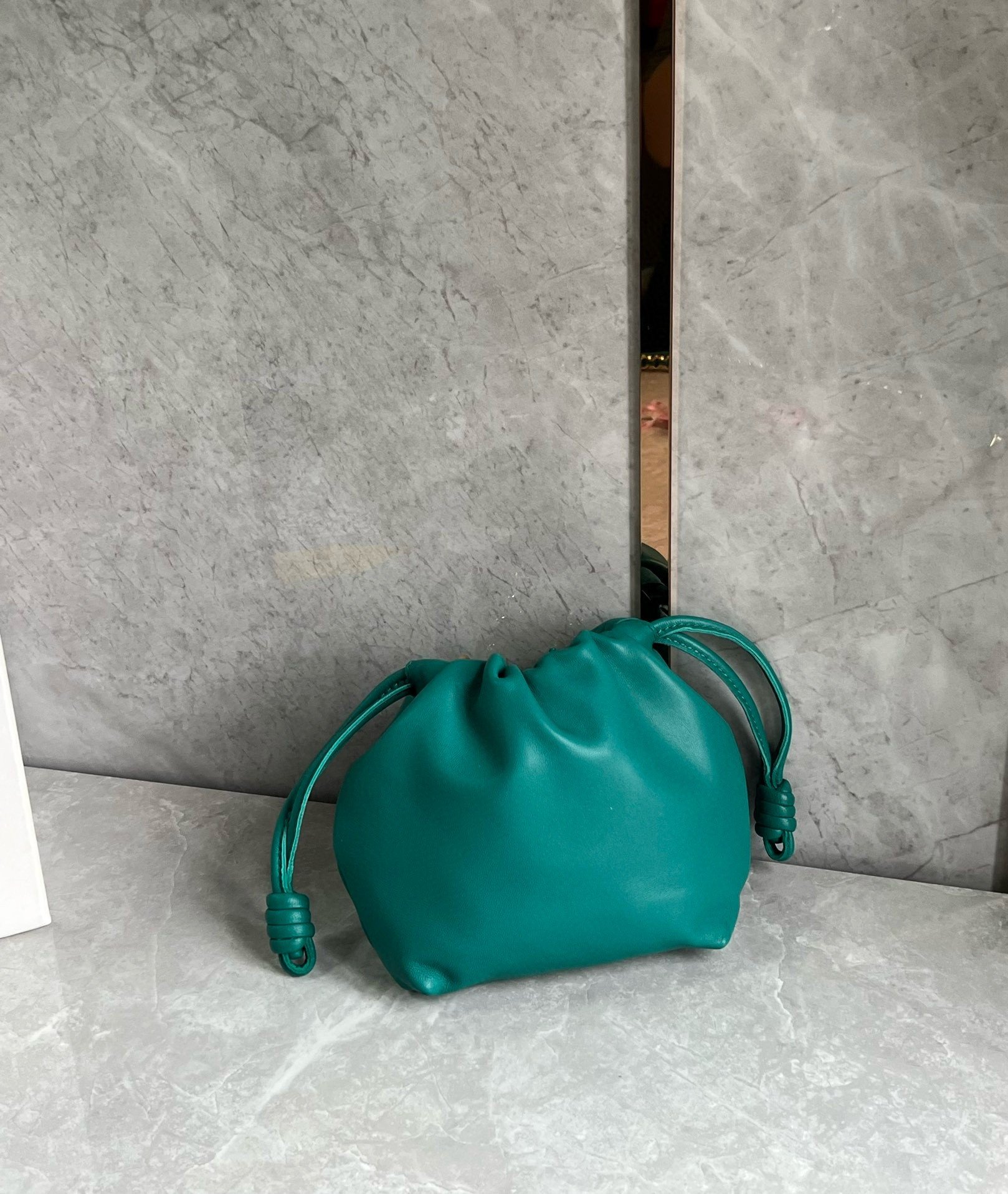 Loewe Mini Flamenco Purse Bag in Green Nappa Lambskin