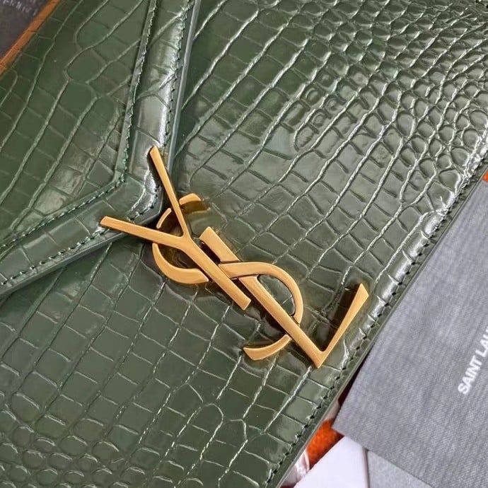 Saint Laurent Cassandra Medium Bag In Green Crocodile Embossed Leather