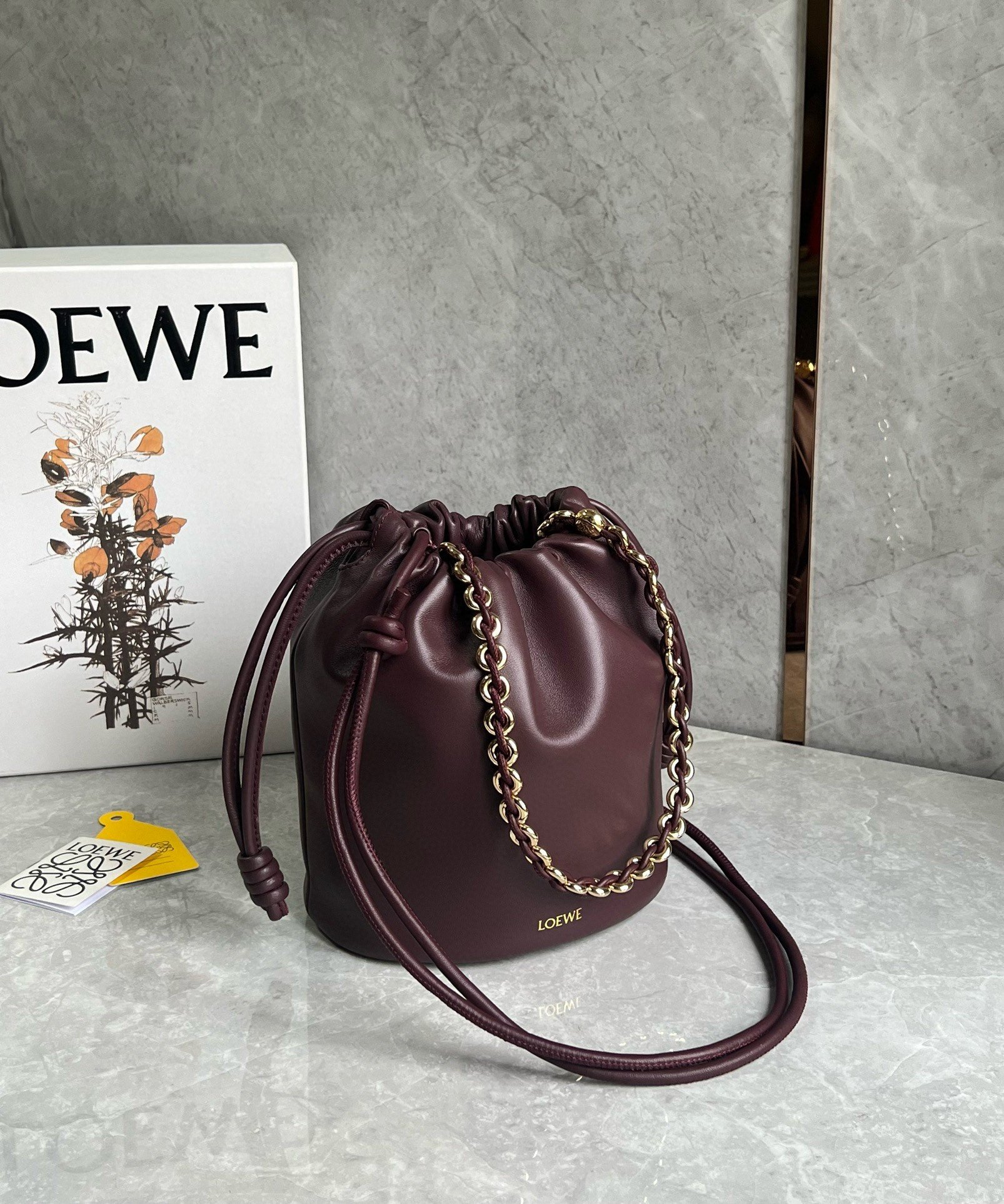 Loewe Flamenco Purse Bucket Bag in Burgundy Nappa Lambskin