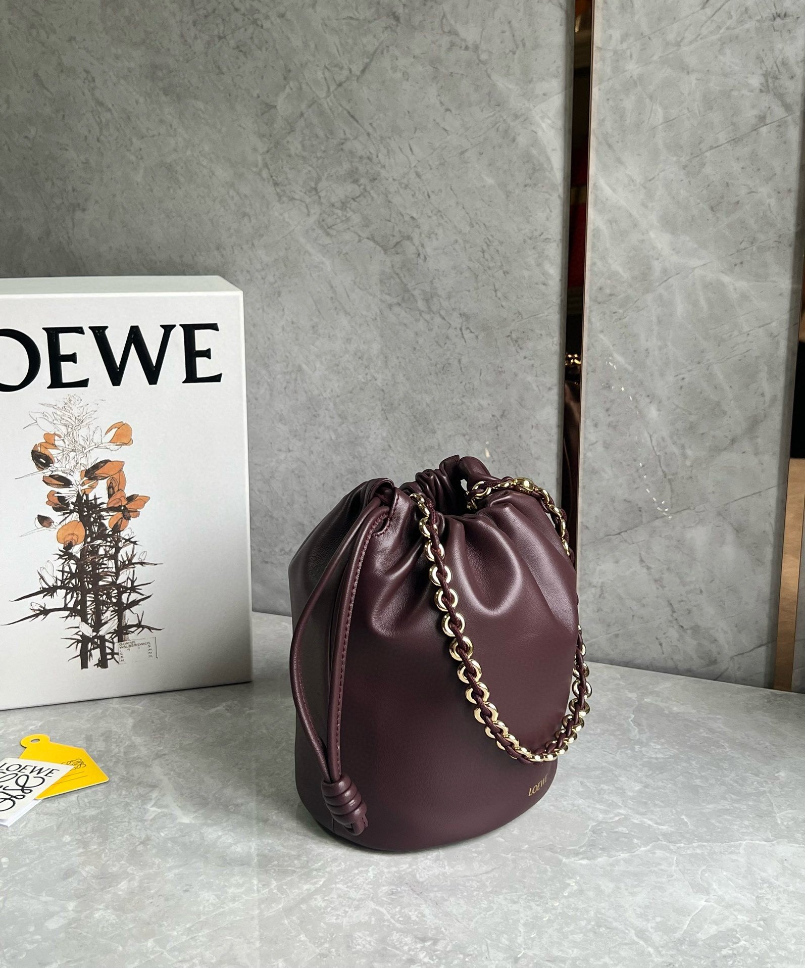 Loewe Flamenco Purse Bucket Bag in Burgundy Nappa Lambskin